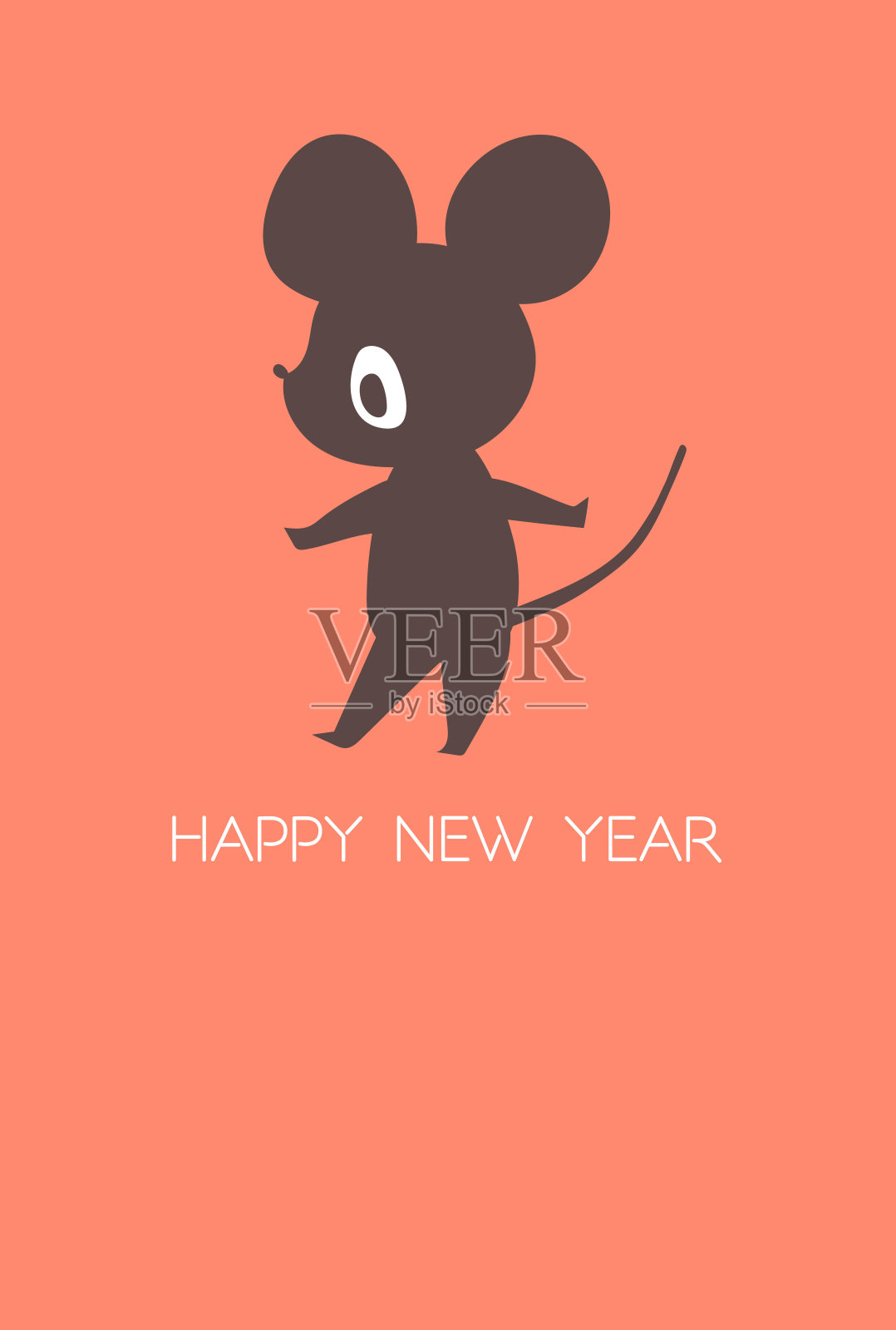 新年贺卡上有一只简单可爱的小老鼠插画图片素材
