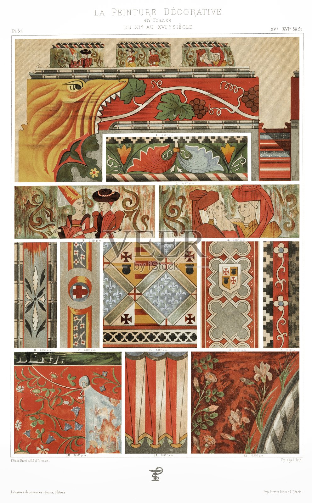 15世纪的天花板彩绘，来自法国装饰漆1896年插画图片素材