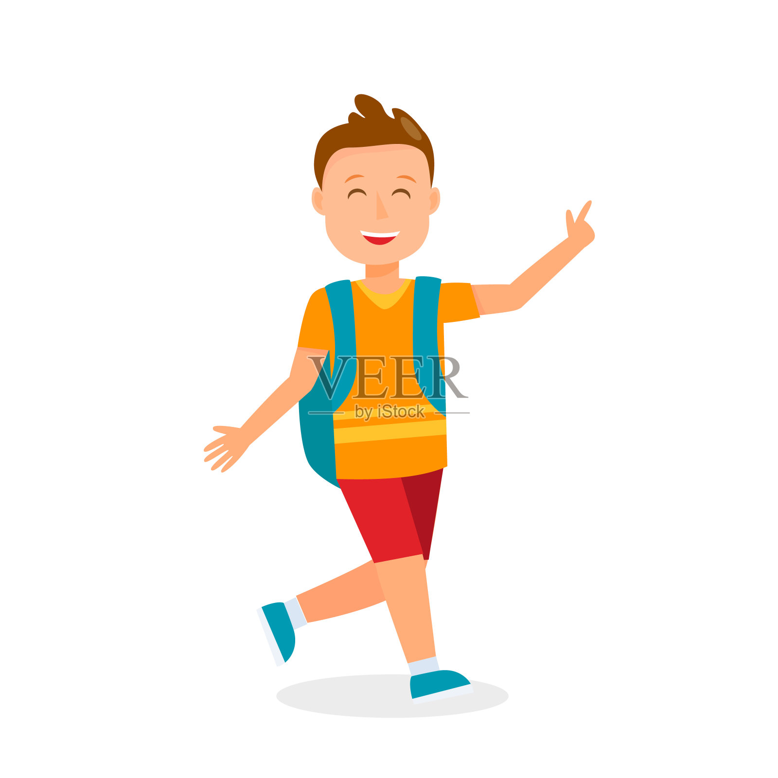 小男孩与背包跑步平面插图插画图片素材