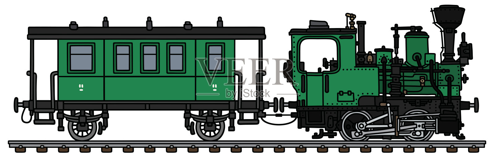 复古的绿色小型蒸汽客运火车设计元素图片