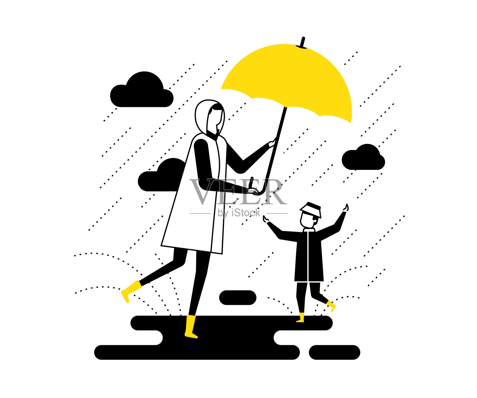 雨天-平面设计风格矢量插图插画图片素材