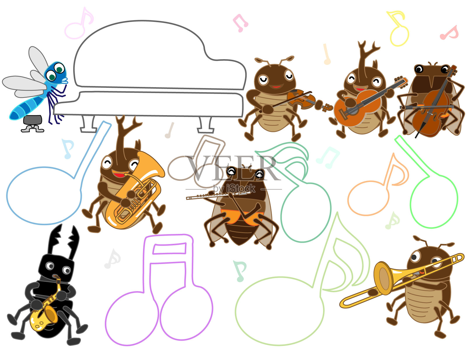 昆虫的音乐插画图片素材