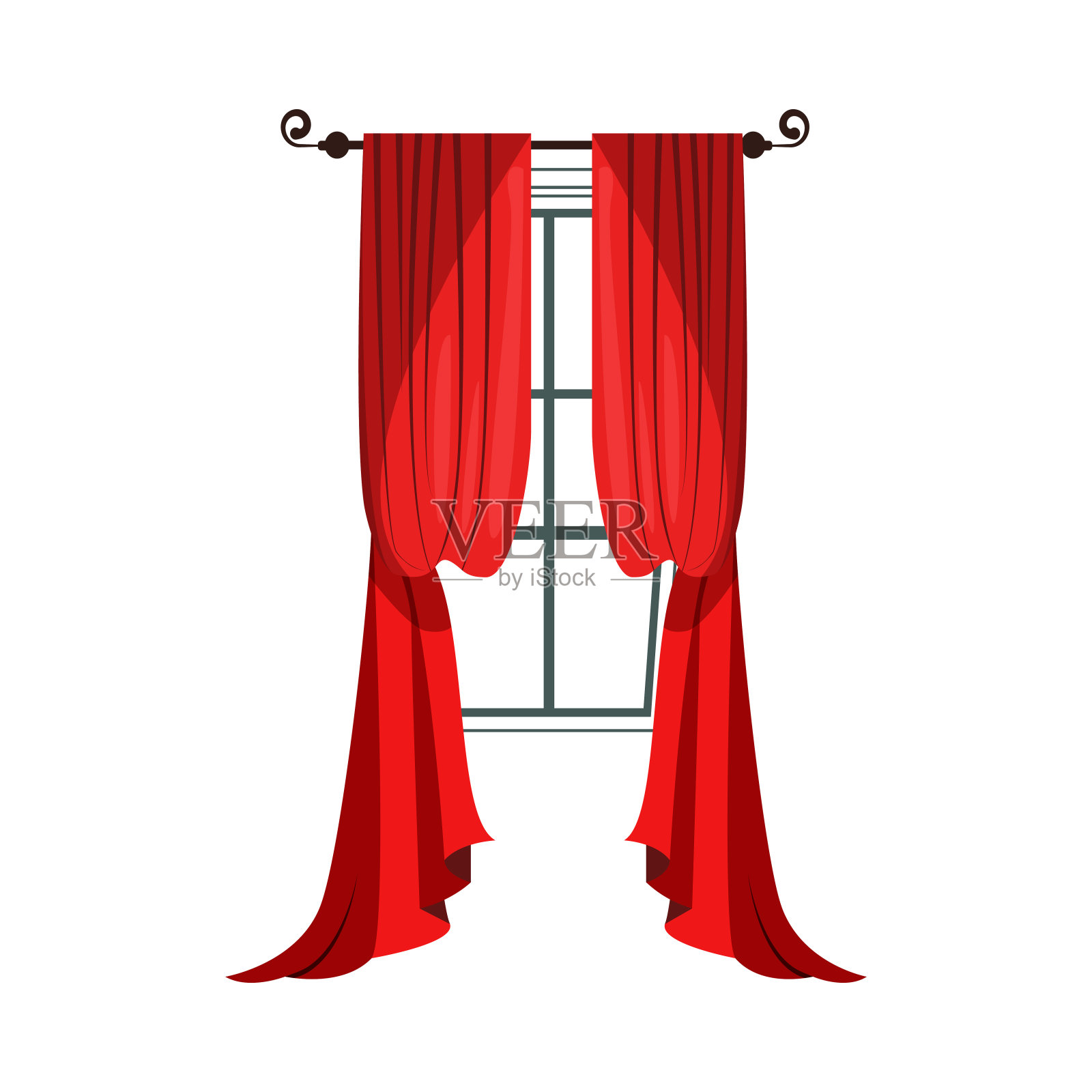 红色的窗帘插图插画图片素材