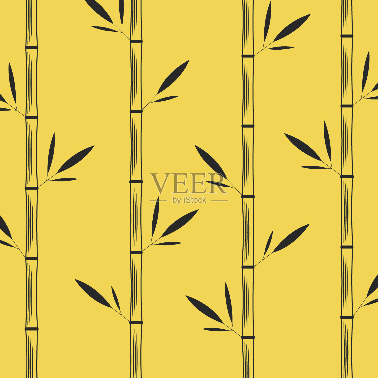 竹竿与树叶创意东方模式黑色矢量插图在黄色的背景插画图片素材