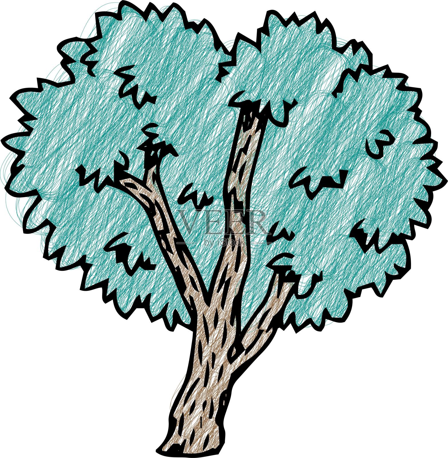 彩色铅笔素描树设计元素图片