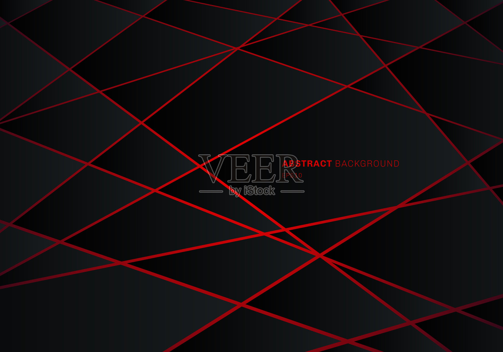 抽象黑色几何多边形上的红色激光霓虹未来技术设计概念背景。插画图片素材