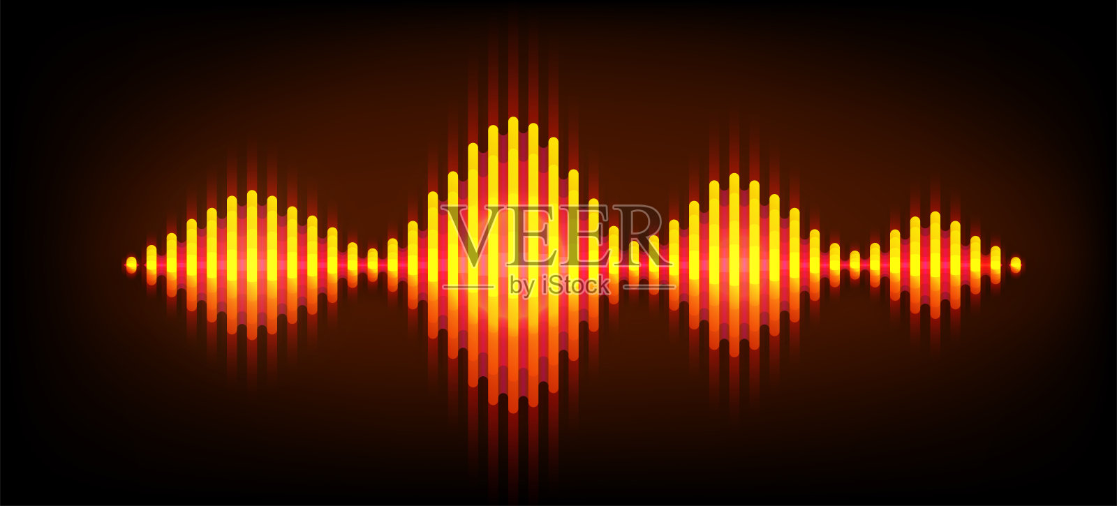 氖波声矢量背景。音乐声波设计，橙色灯光元素孤立在黑暗的背景下。射频拍线插画图片素材