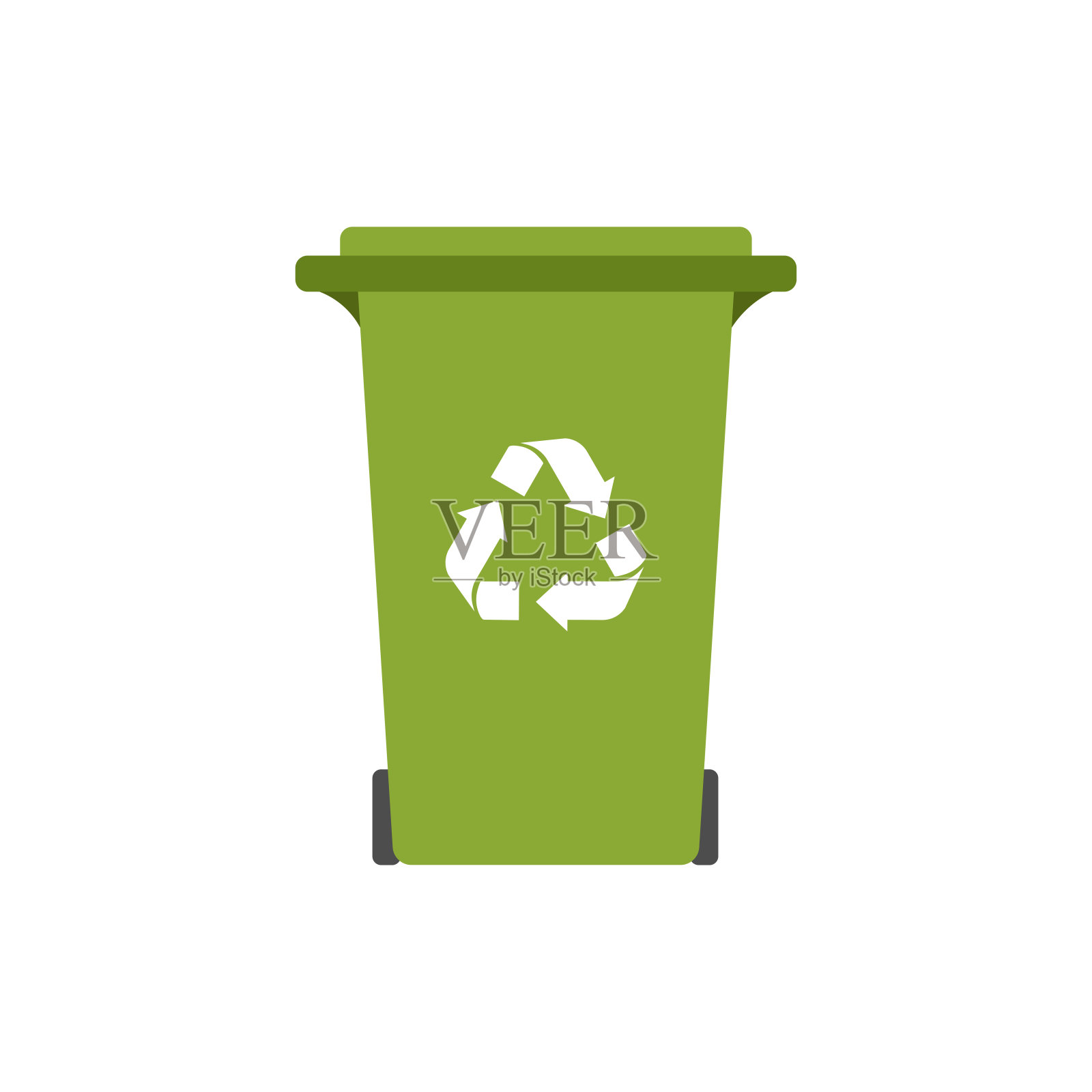 矢量插图概念与绿色垃圾桶标志与循环利用的象征设计元素图片