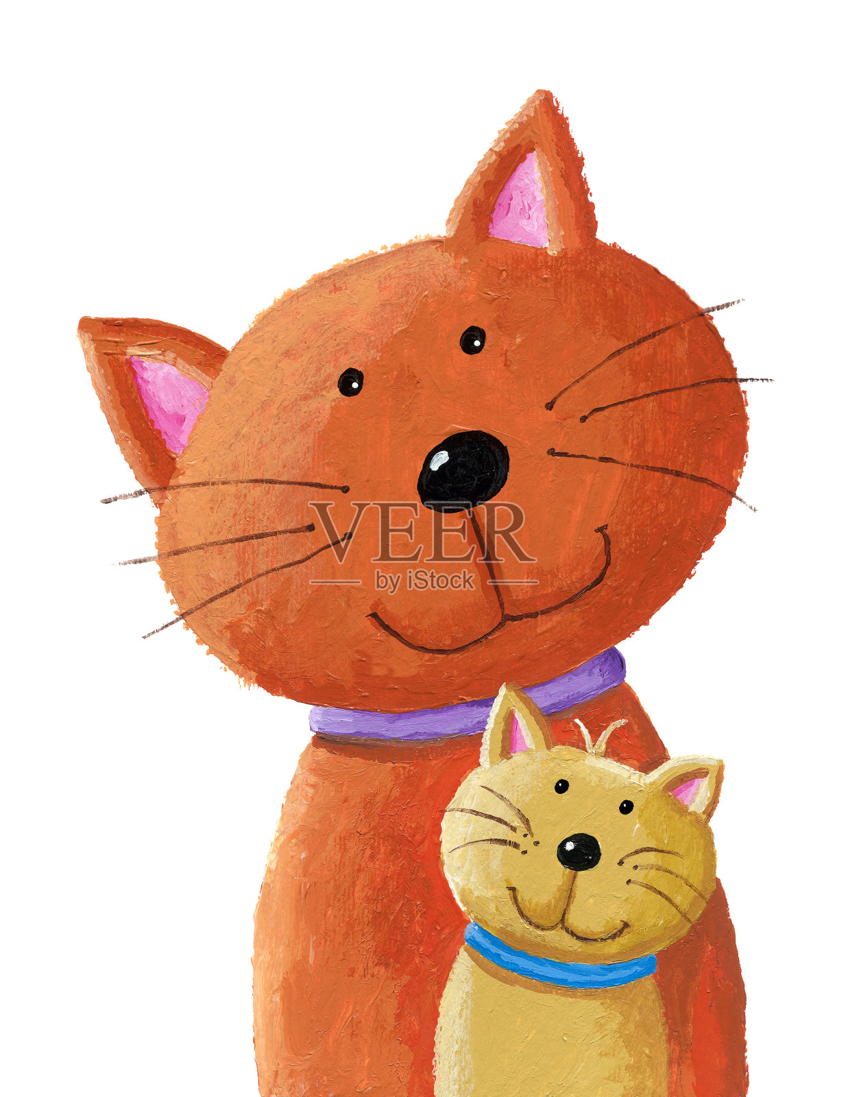 猫和小猫的丙烯插画插画图片素材