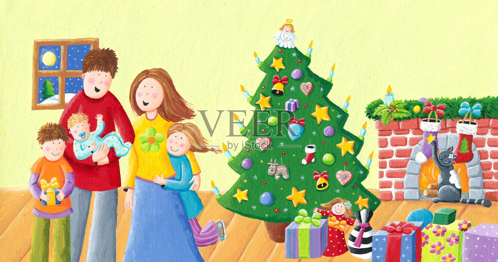 圣诞节幸福家庭的亚克力插图插画图片素材