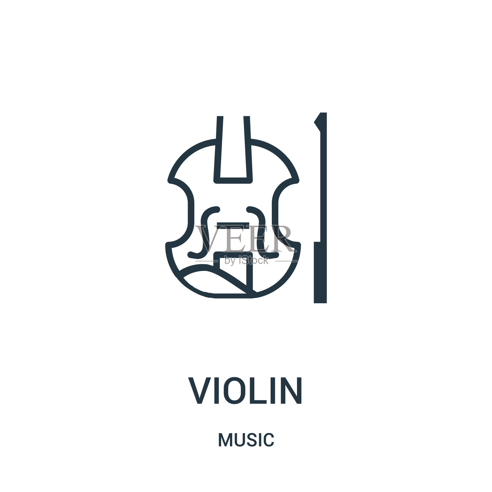 小提琴图标矢量从音乐收藏。细线小提琴轮廓图标矢量插图。图标素材