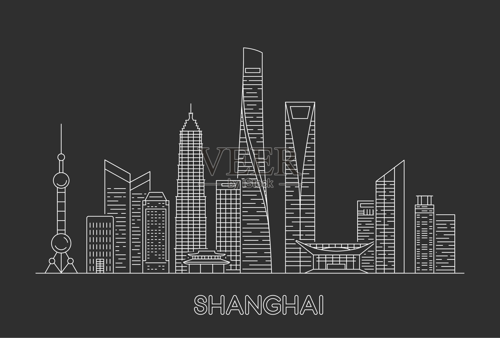 上海城市天际线。插画图片素材