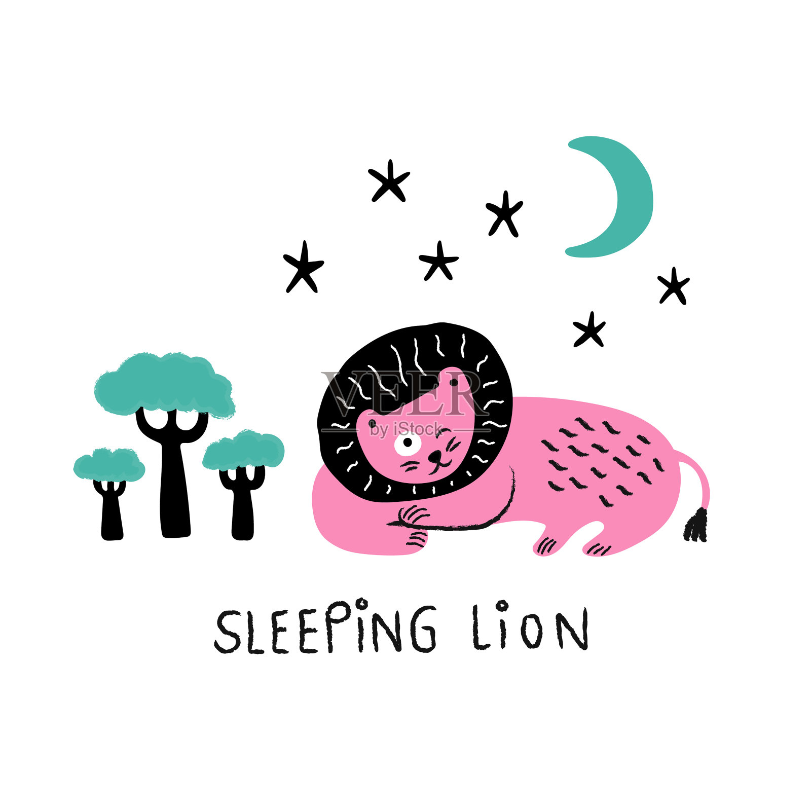 沉睡的狮子插画图片素材