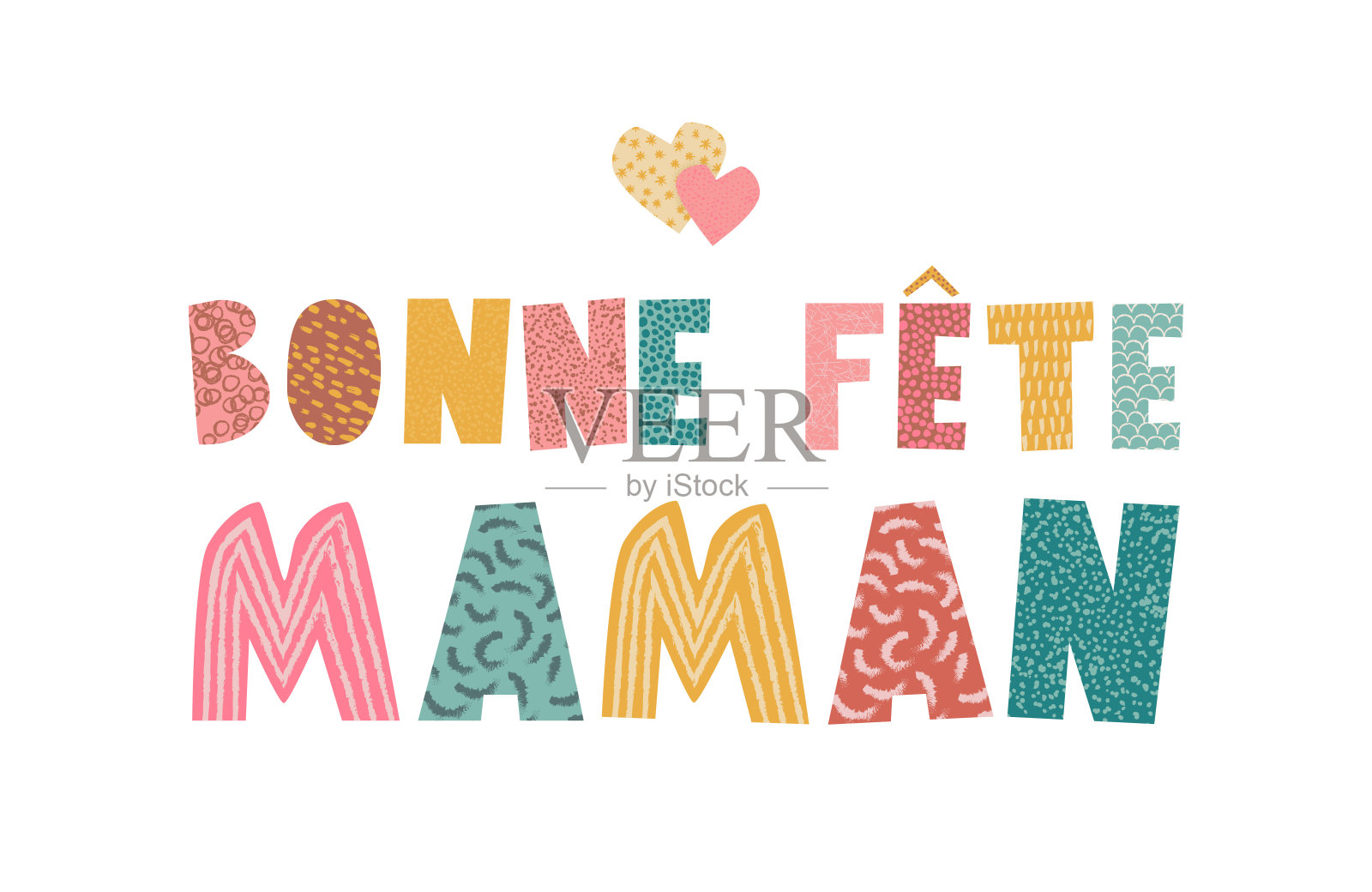 母亲节快乐拼贴天真的字母和法语文本插画图片素材