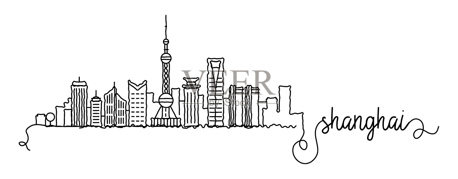 上海城市天际线涂鸦标志插画图片素材
