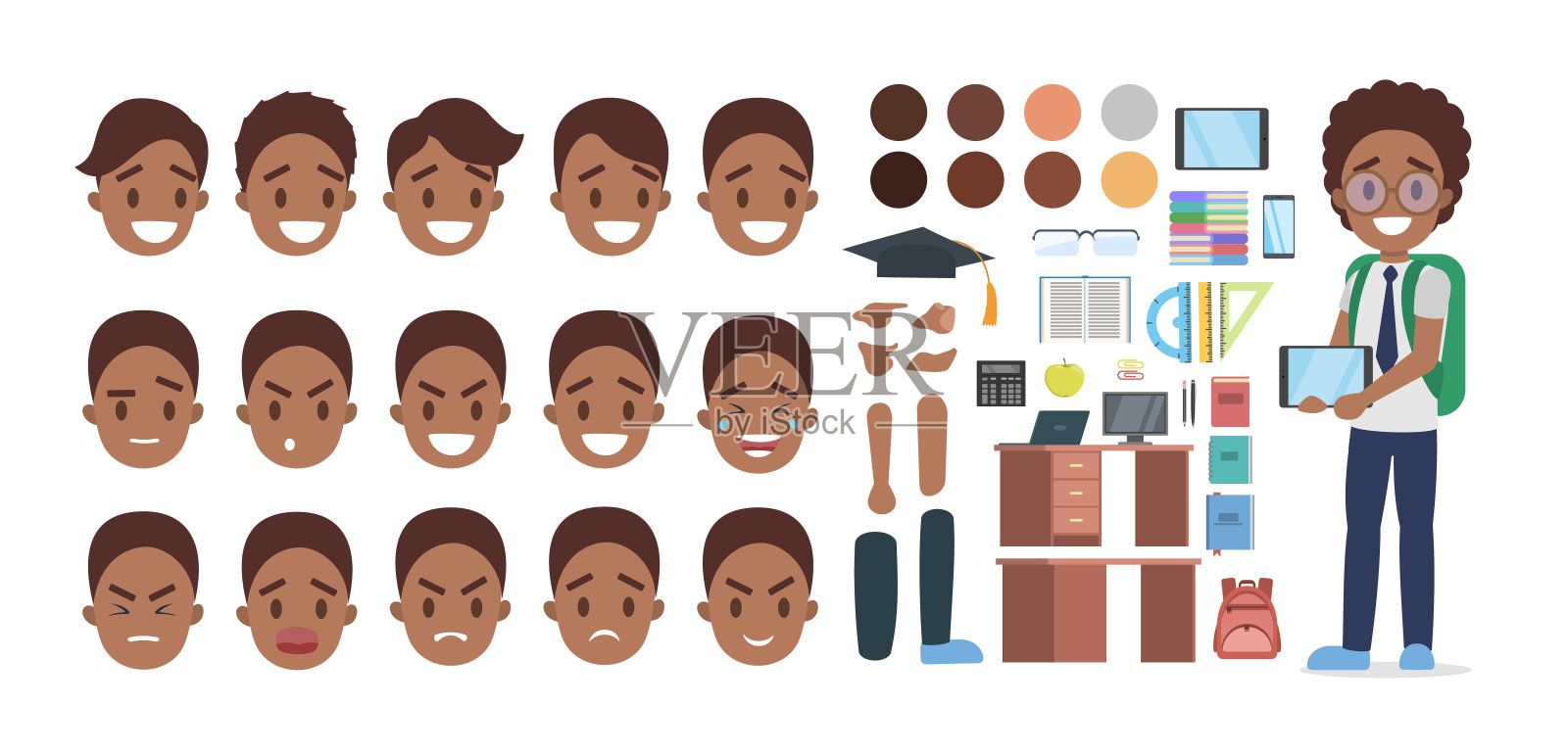 一组非裔美国学生的性格插画图片素材