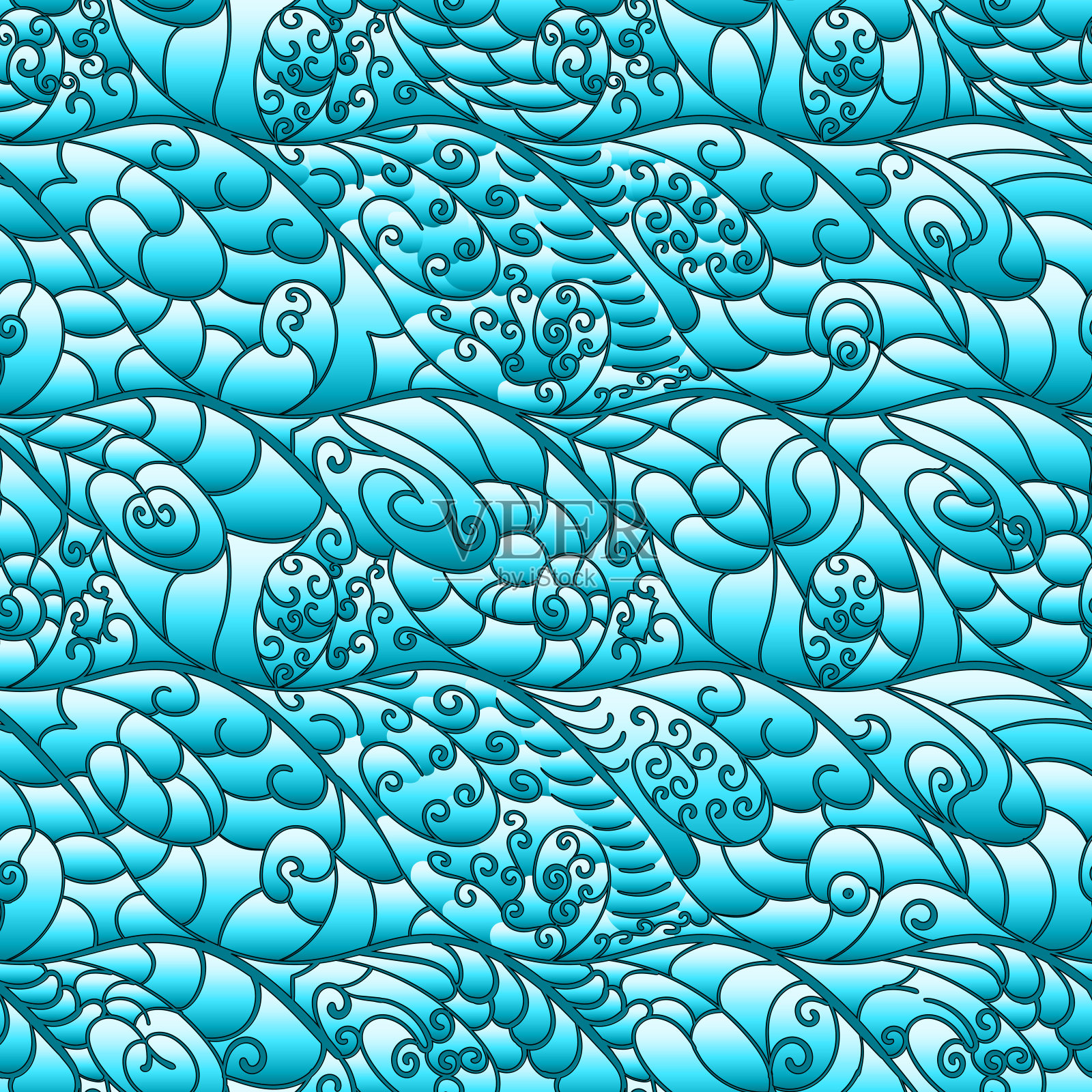 交织的海浪的无缝抽象程式化图案插画图片素材