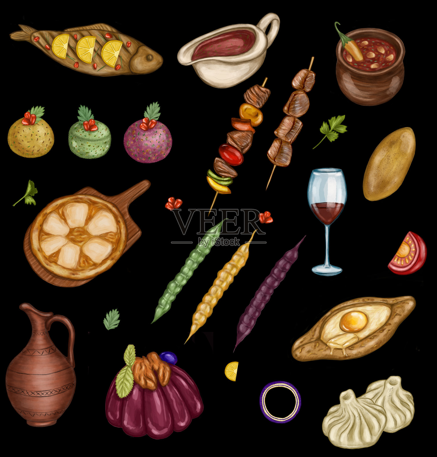 格鲁吉亚食物收集插画图片素材