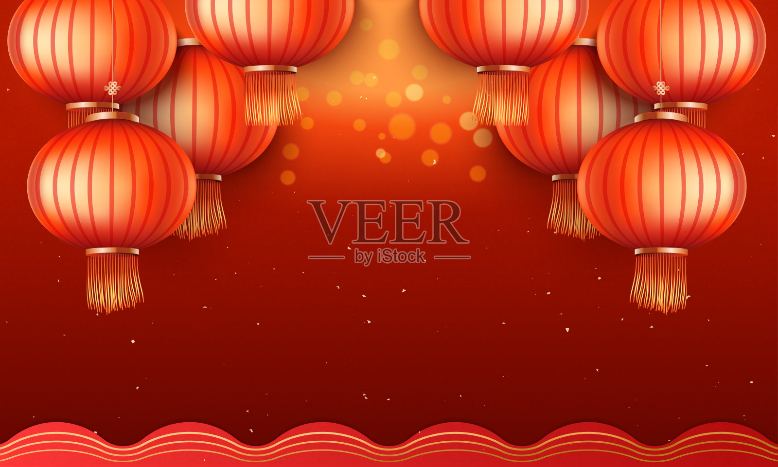 中国红纸灯笼。灯。新年快乐背景插图，中国新年传统背景。节日贺卡的设计。设计模板素材