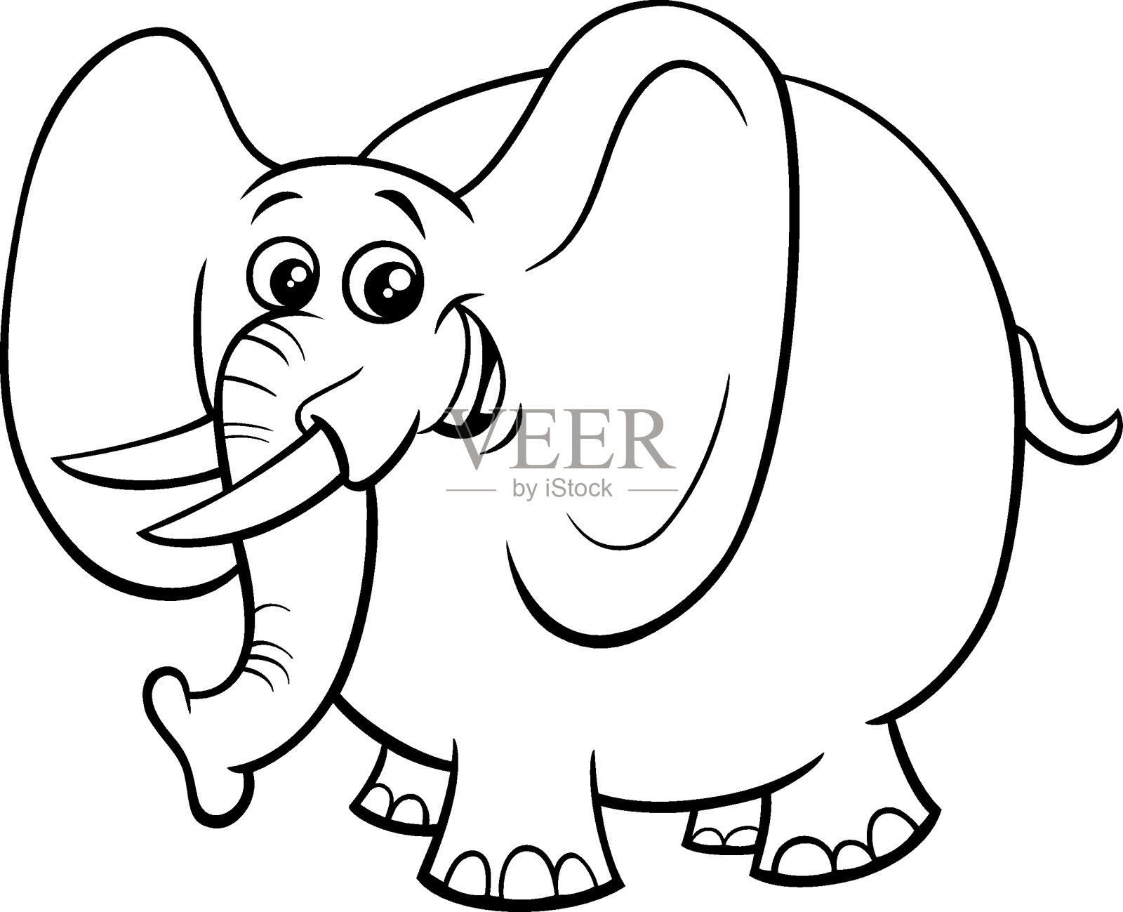 可爱的大象卡通人物彩色书插画图片素材
