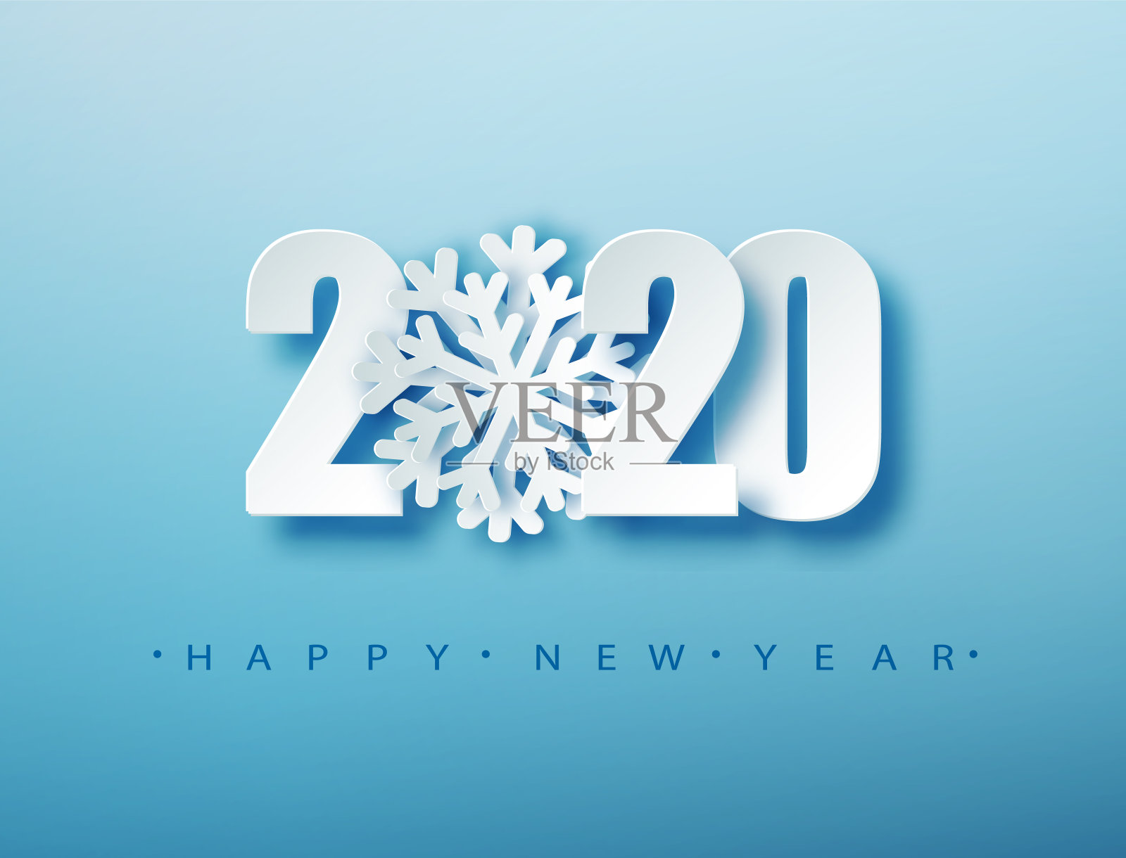 2020年新年快乐创意设计背景或贺卡。2020年的新年数字是蓝色的。圣诞和新年海报模板。节日的问候。矢量插图EPS10。插画图片素材