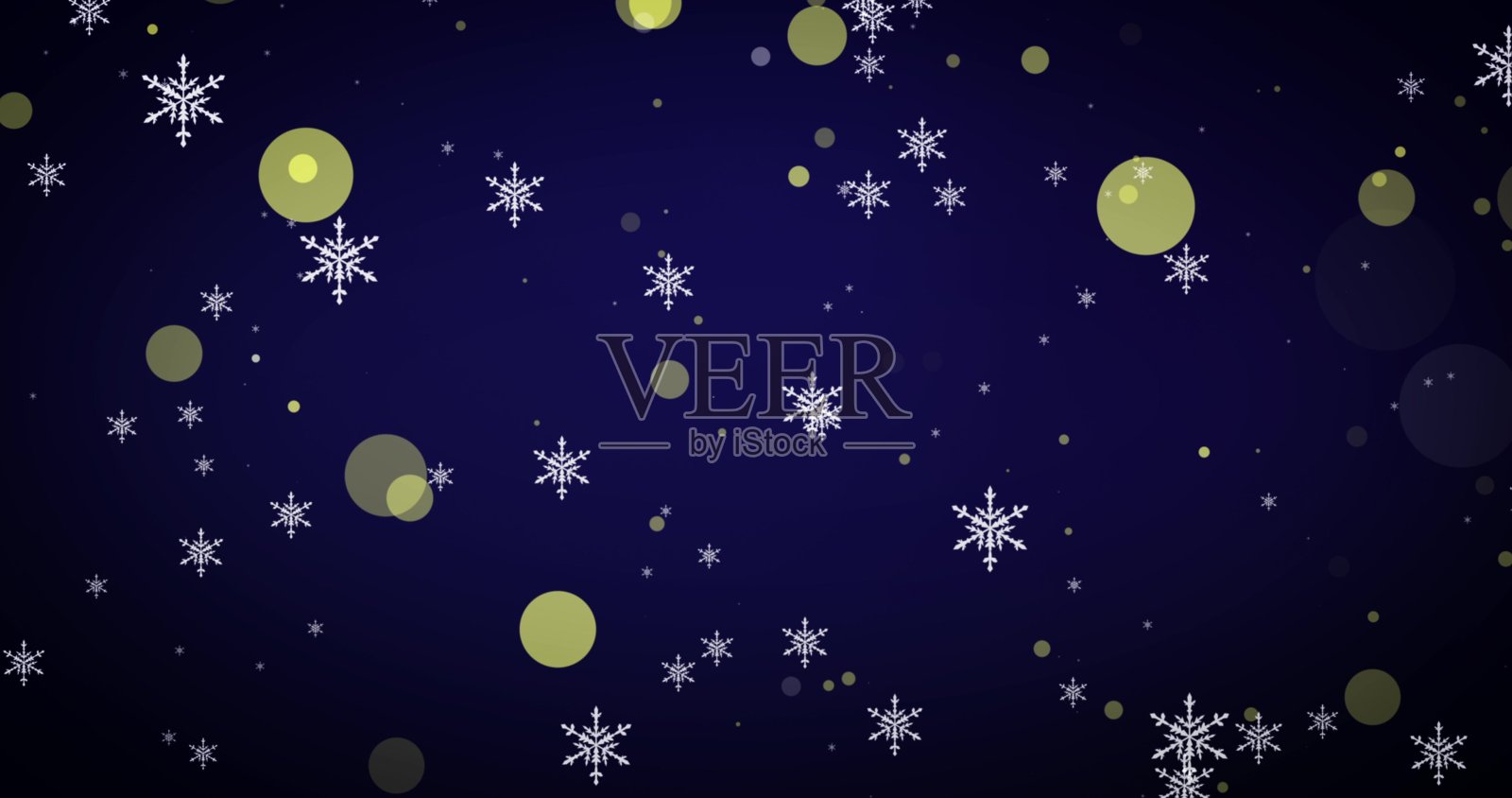 金色，雪花和散景灯在蓝色圣诞快乐的背景。三维渲染插画图片素材