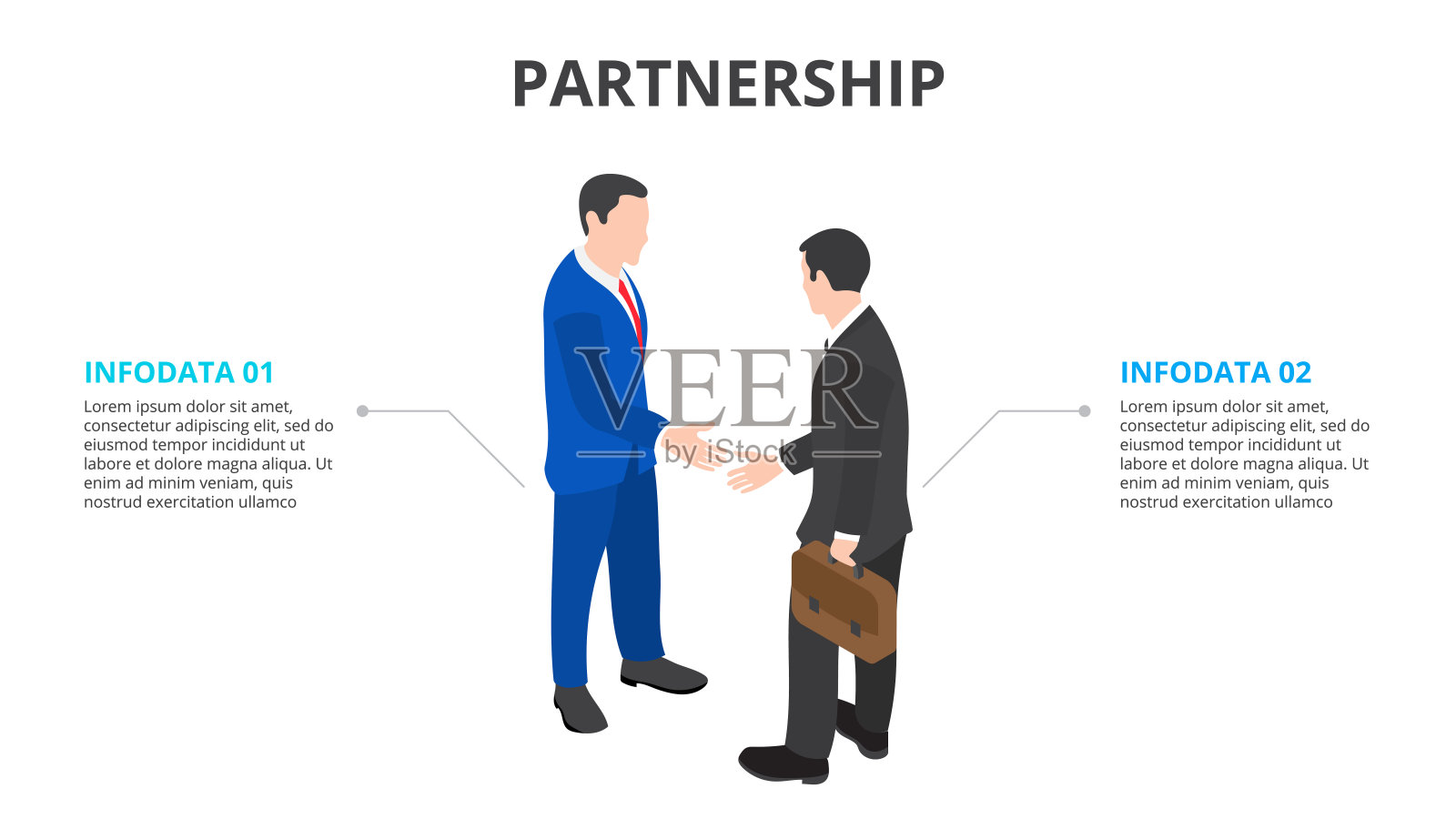 等距的两个商人握手成交。伙伴关系的概念插画图片素材