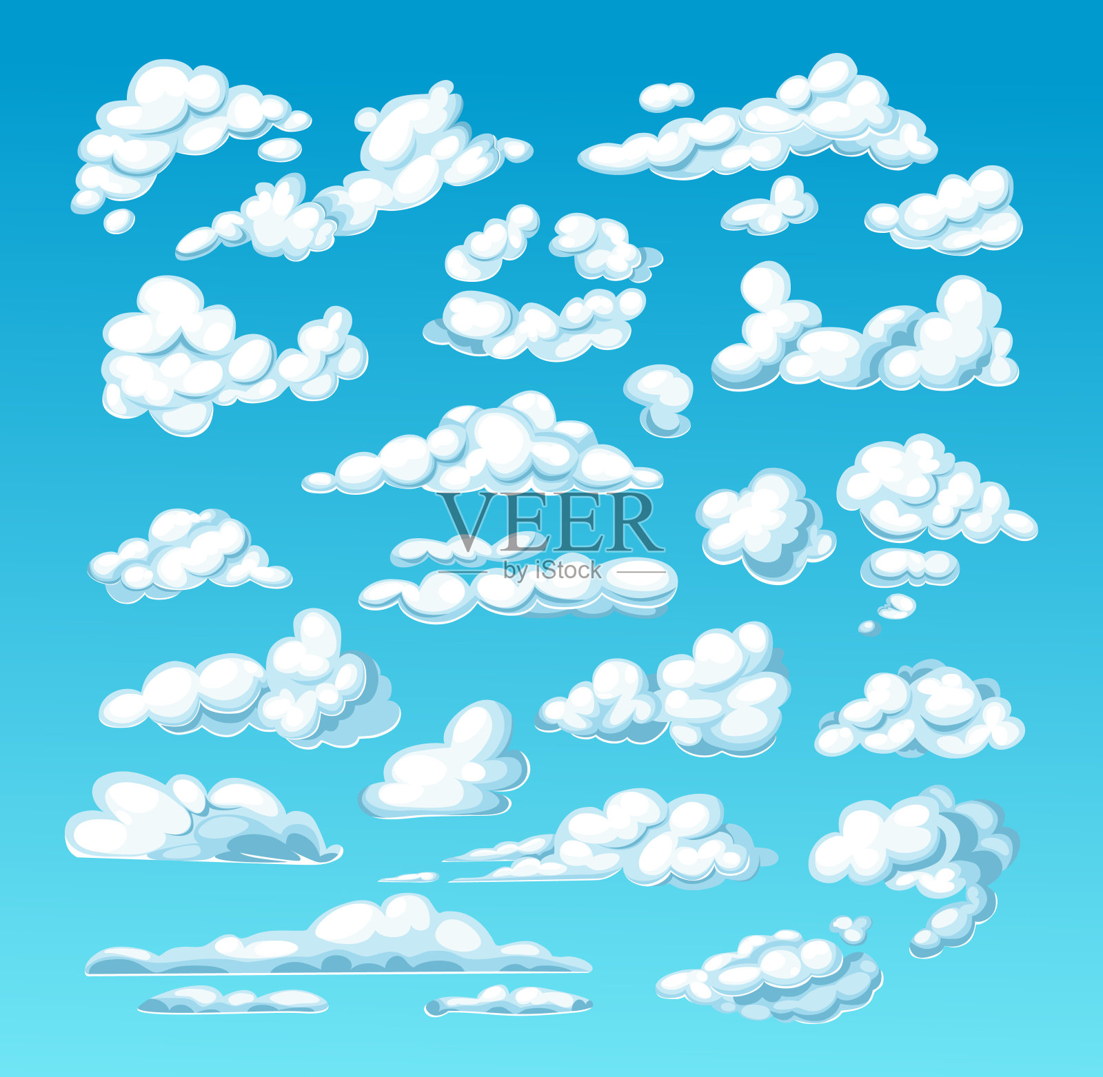 蓝色的天空映衬着大片白云插画图片素材