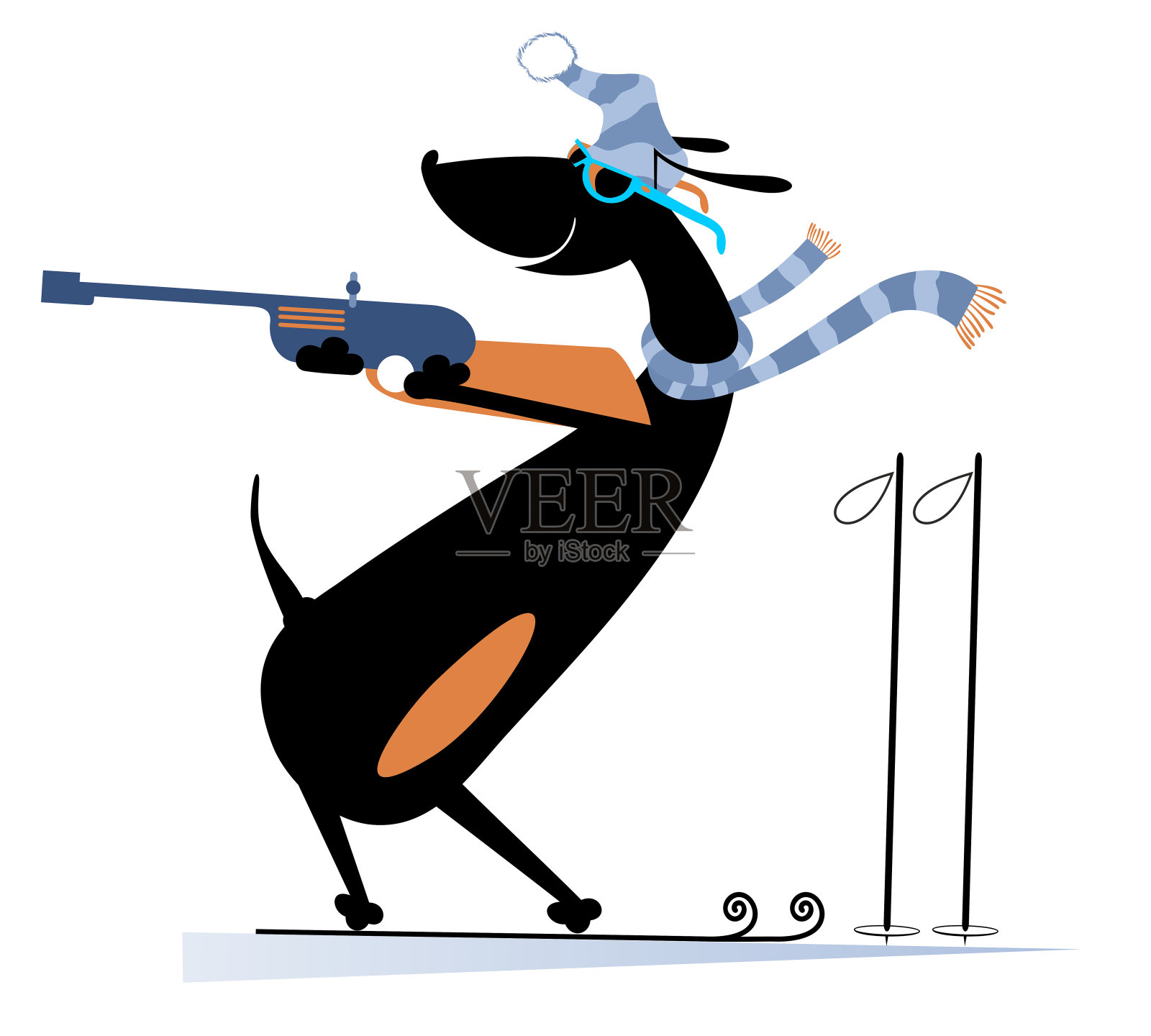 冬季两项选手狗的插图插画图片素材