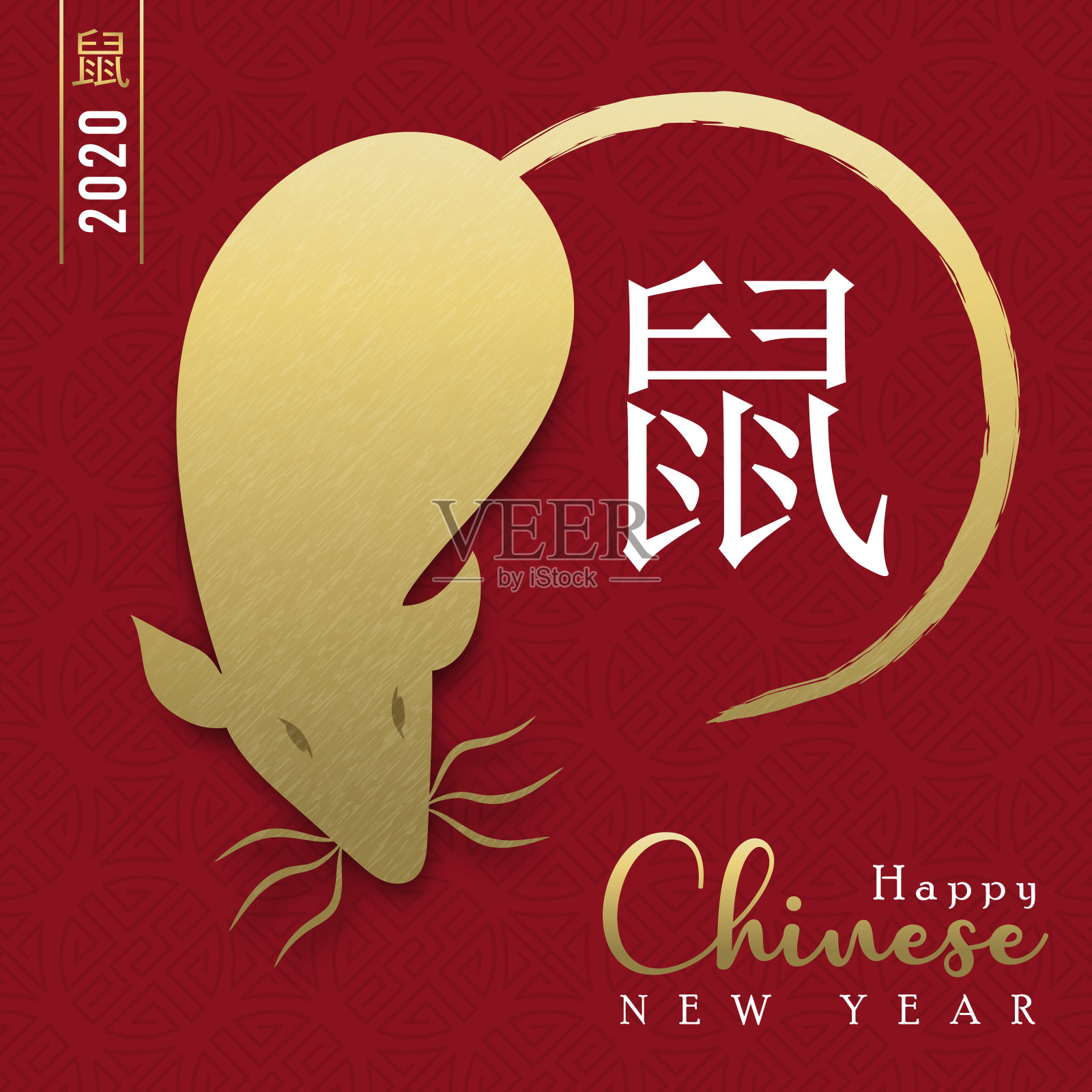 2020鼠年中国新年亚洲艺术金卡插画图片素材
