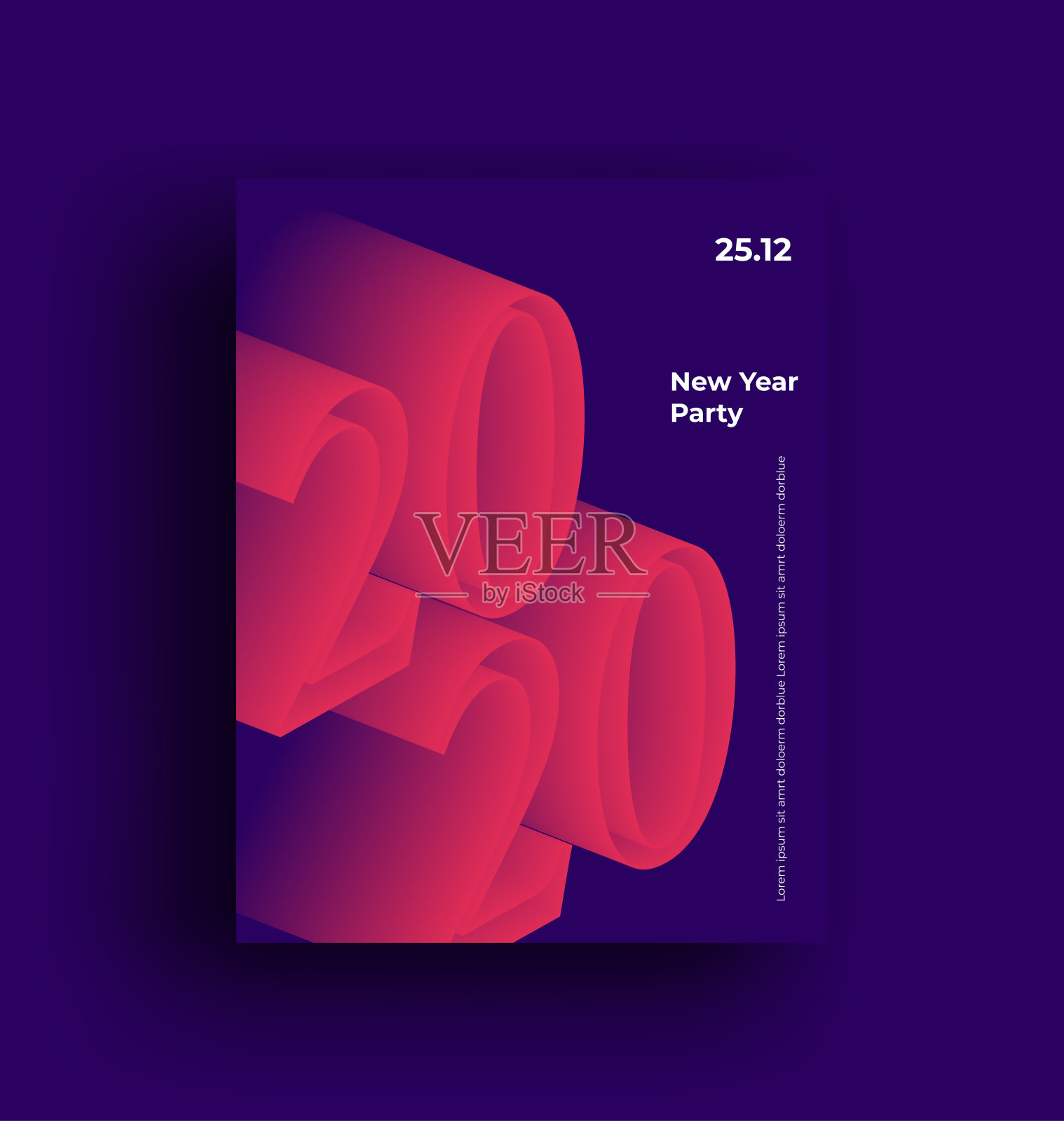 2020快乐新年派对简约现代干净的促销广告海报，传单，横幅设计模板与大3d褪色效果2020数字在海军蓝背景。矢量插图。设计模板素材