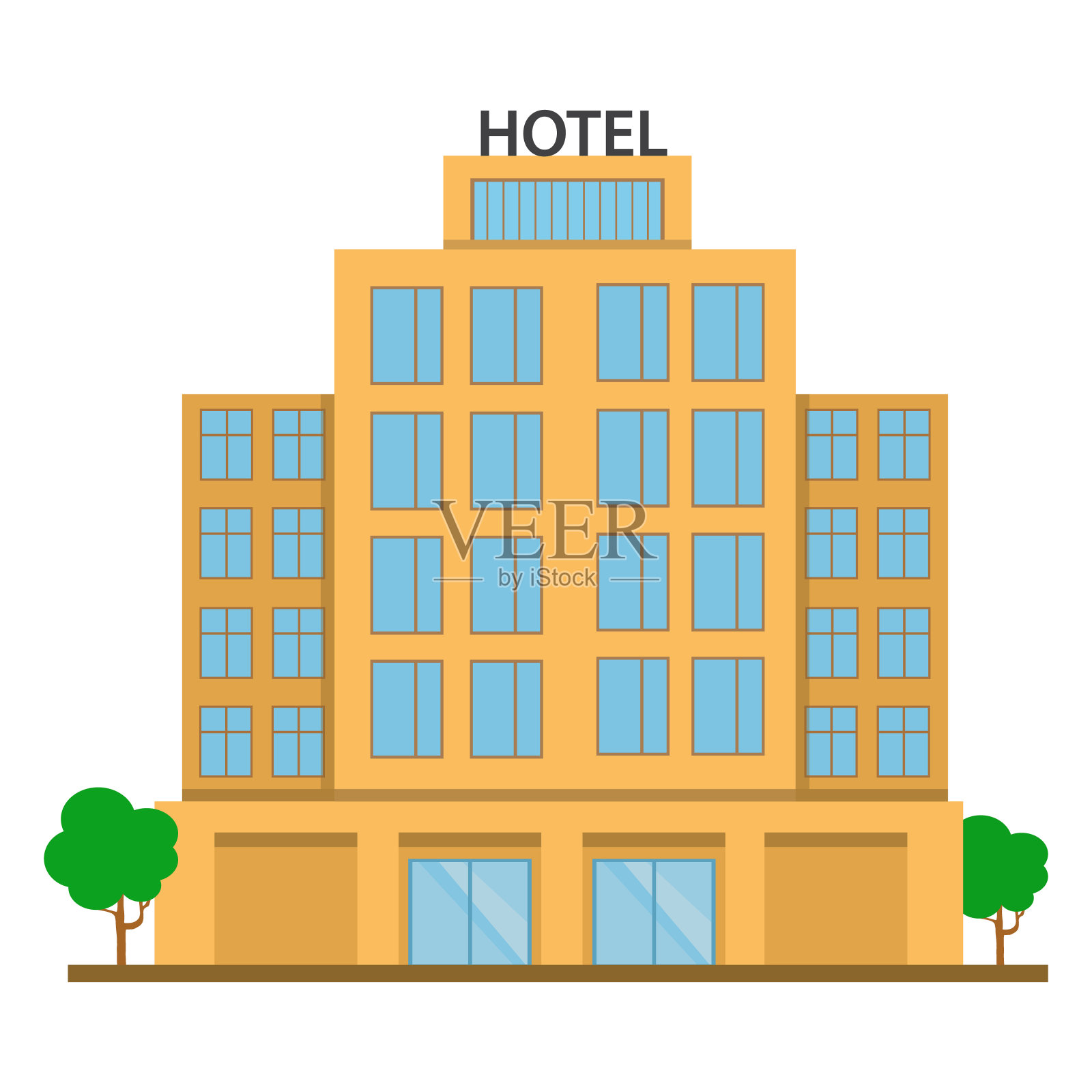 酒店建筑矢量图标。平面设计。插画图片素材
