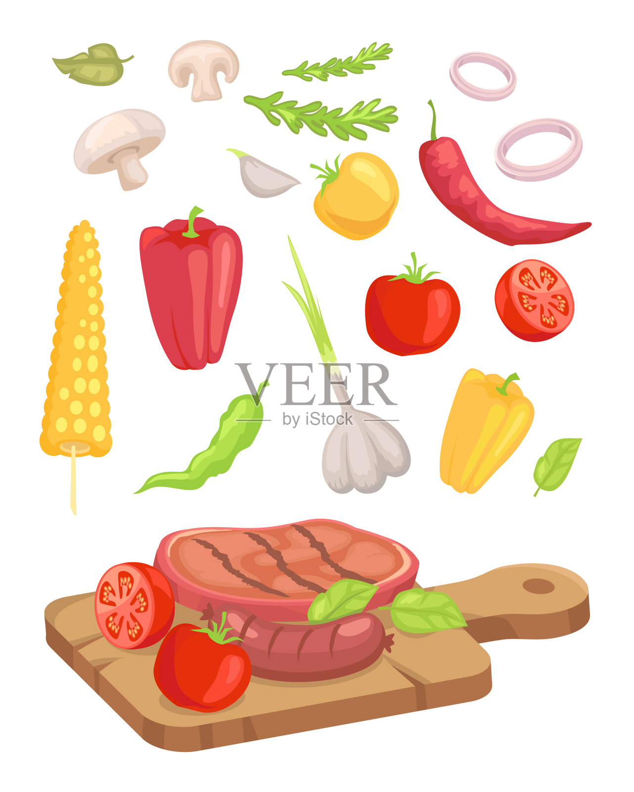 肉服务在板上图标设置矢量插图插画图片素材
