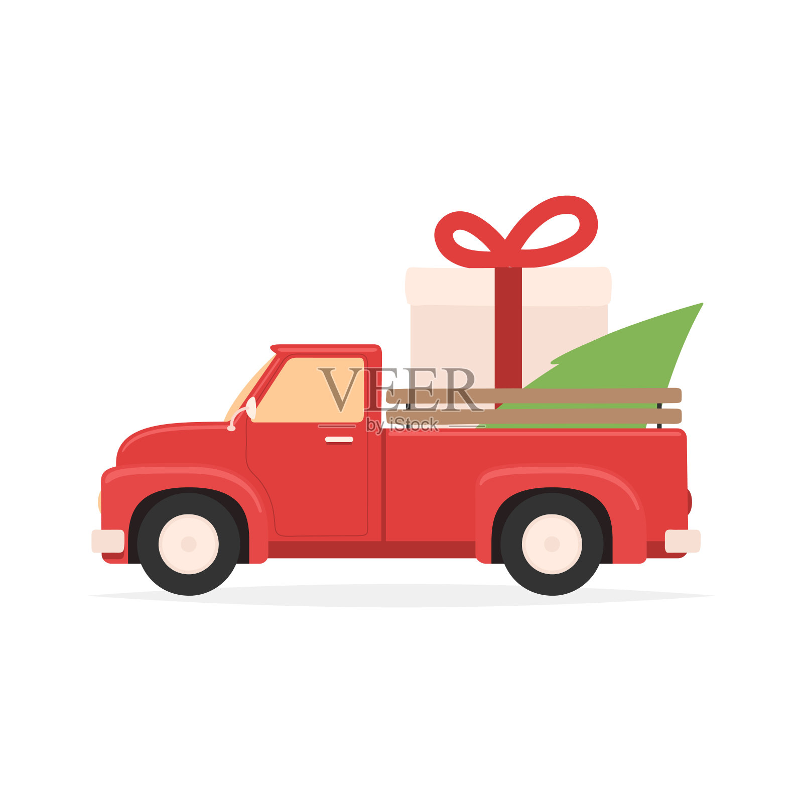 圣诞红卡车插画图片素材