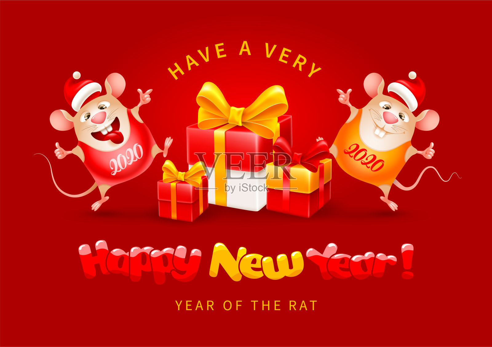 新年快乐，鼠年快乐插画图片素材