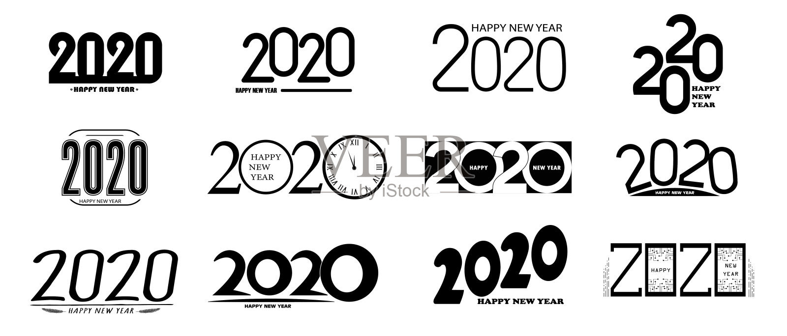 2020年新年快乐标志插画图片素材