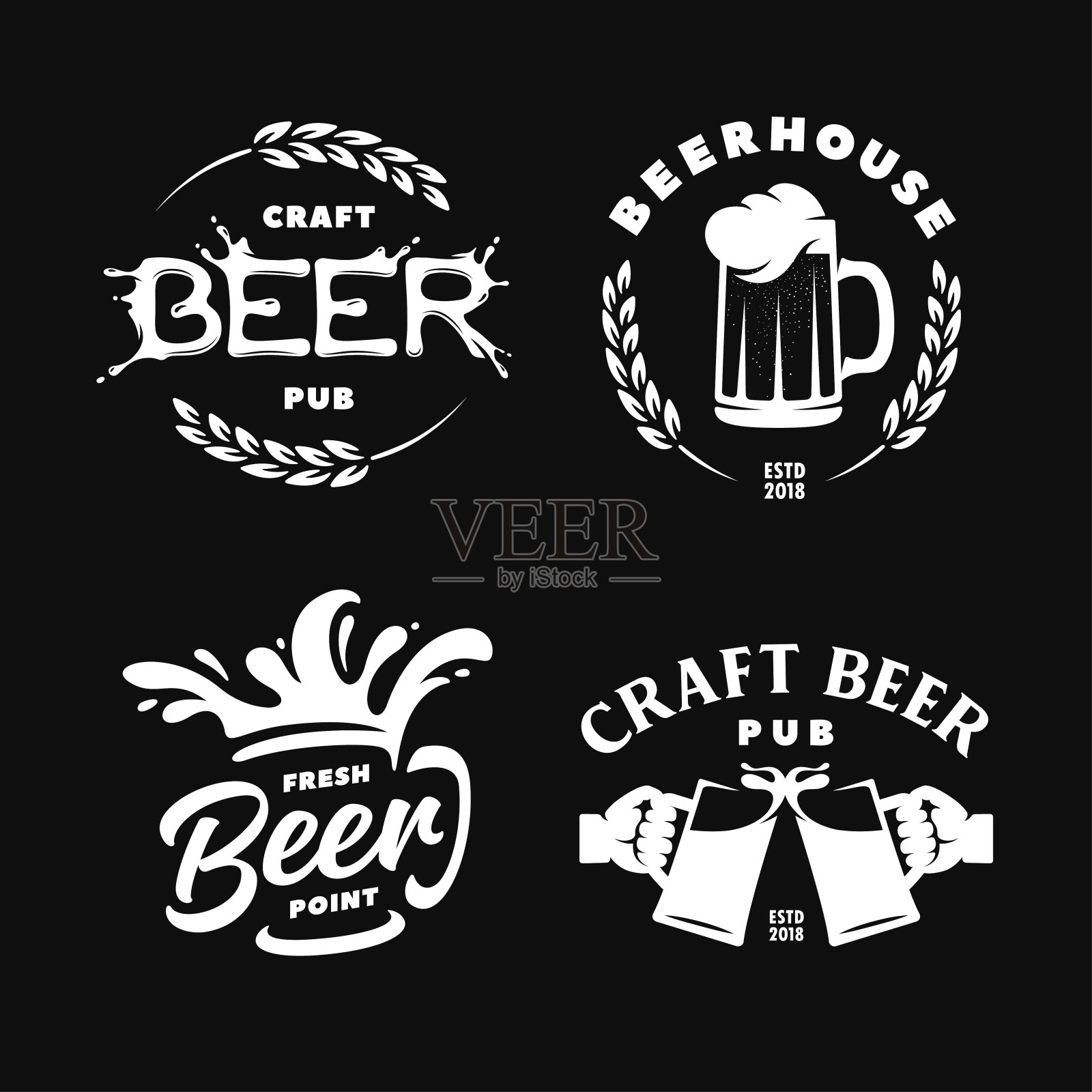 精酿啤酒酒吧标识标签标识设置。向量的插图。插画图片素材