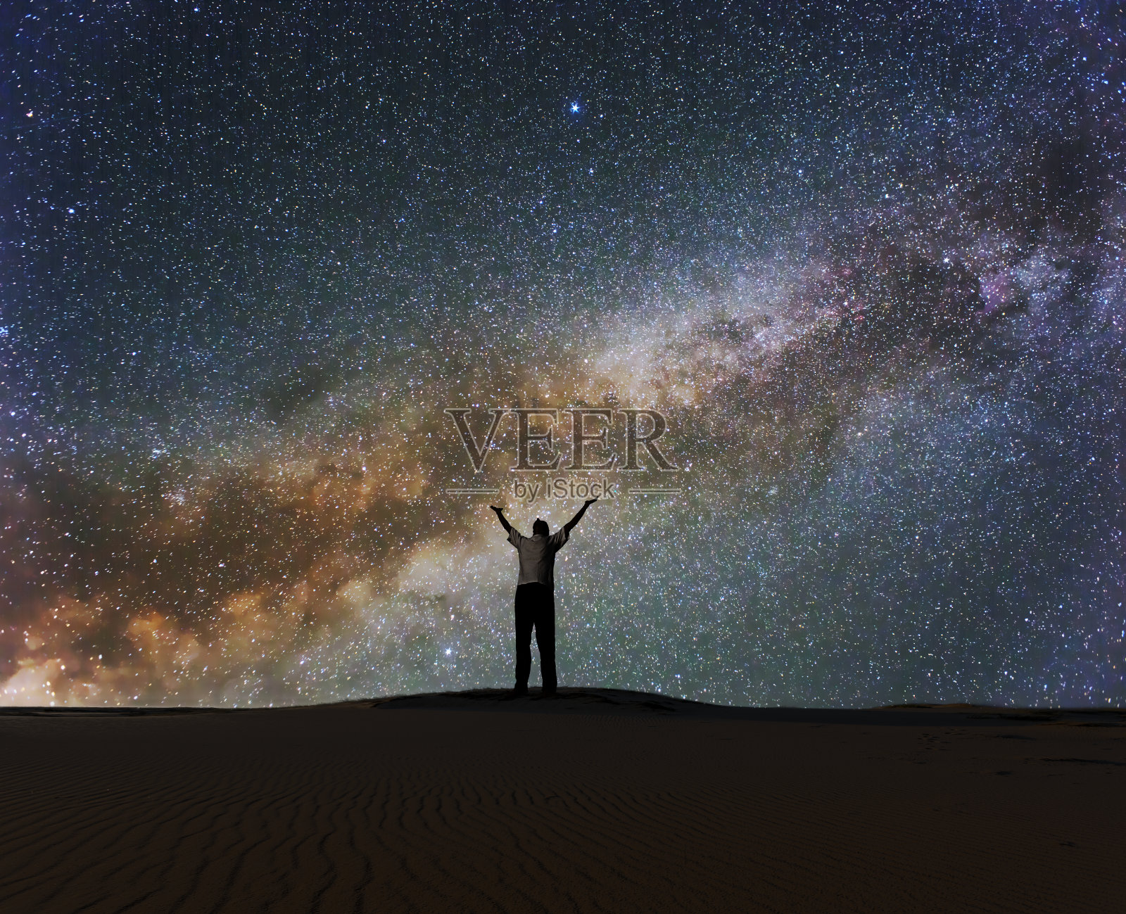 人与银河同挂星空下，夜夜祈祷照片摄影图片