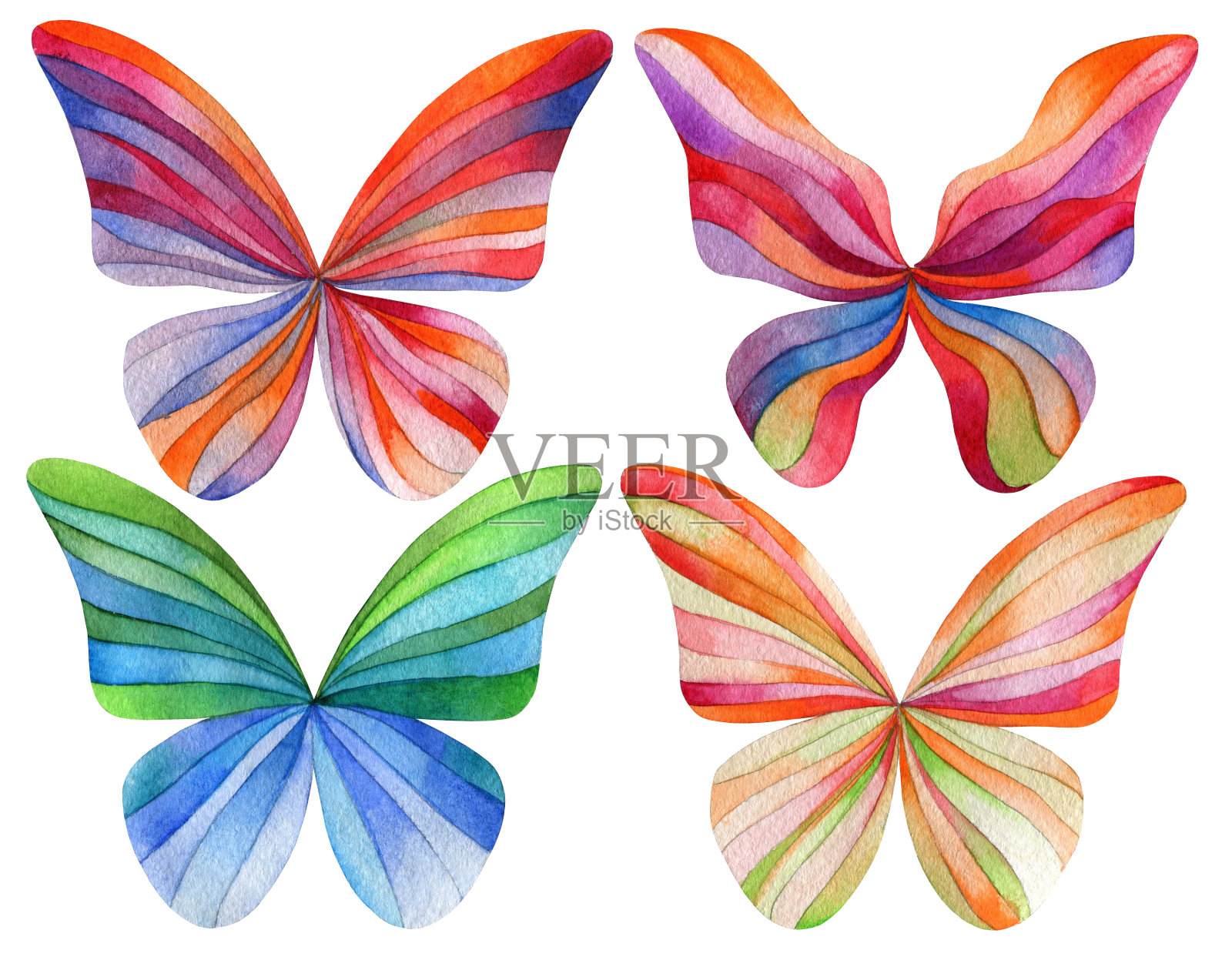 一组彩色蝴蝶。水彩插图。插画图片素材