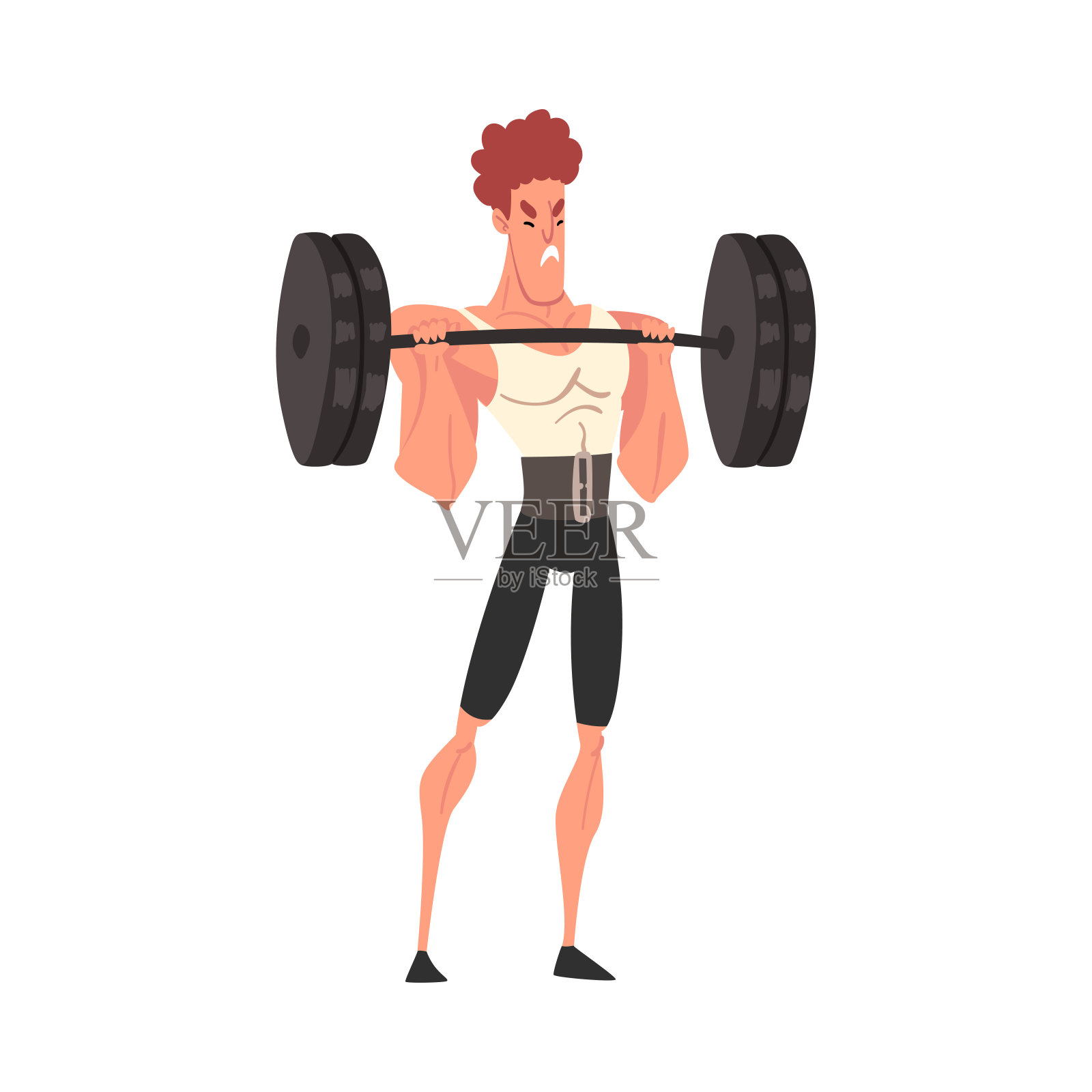 男人锻炼与杠铃，职业健美者性格，积极的运动生活方式矢量插图插画图片素材