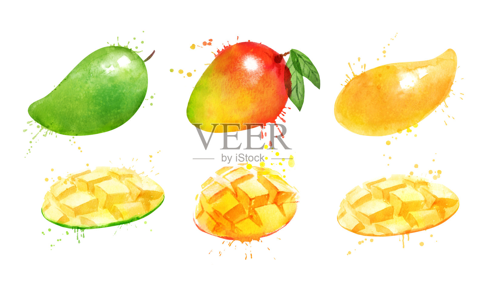 芒果水果的水彩画插画图片素材