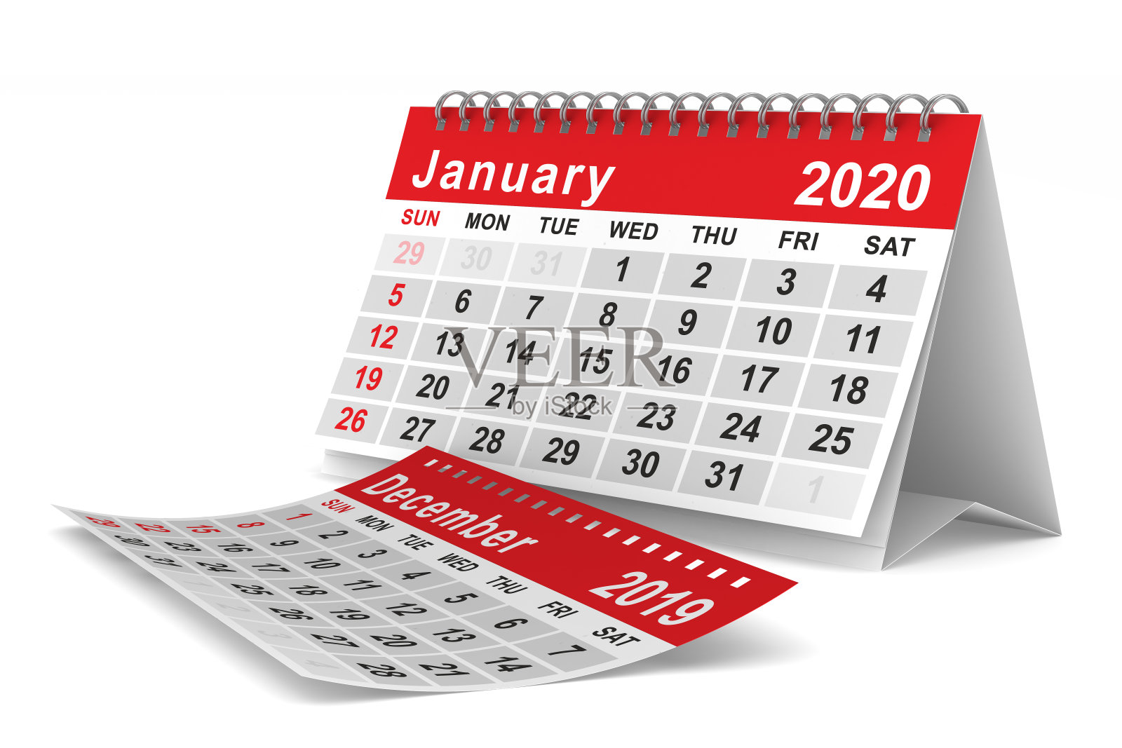 2020年。1月的日历。孤立的3 d演示设计模板素材