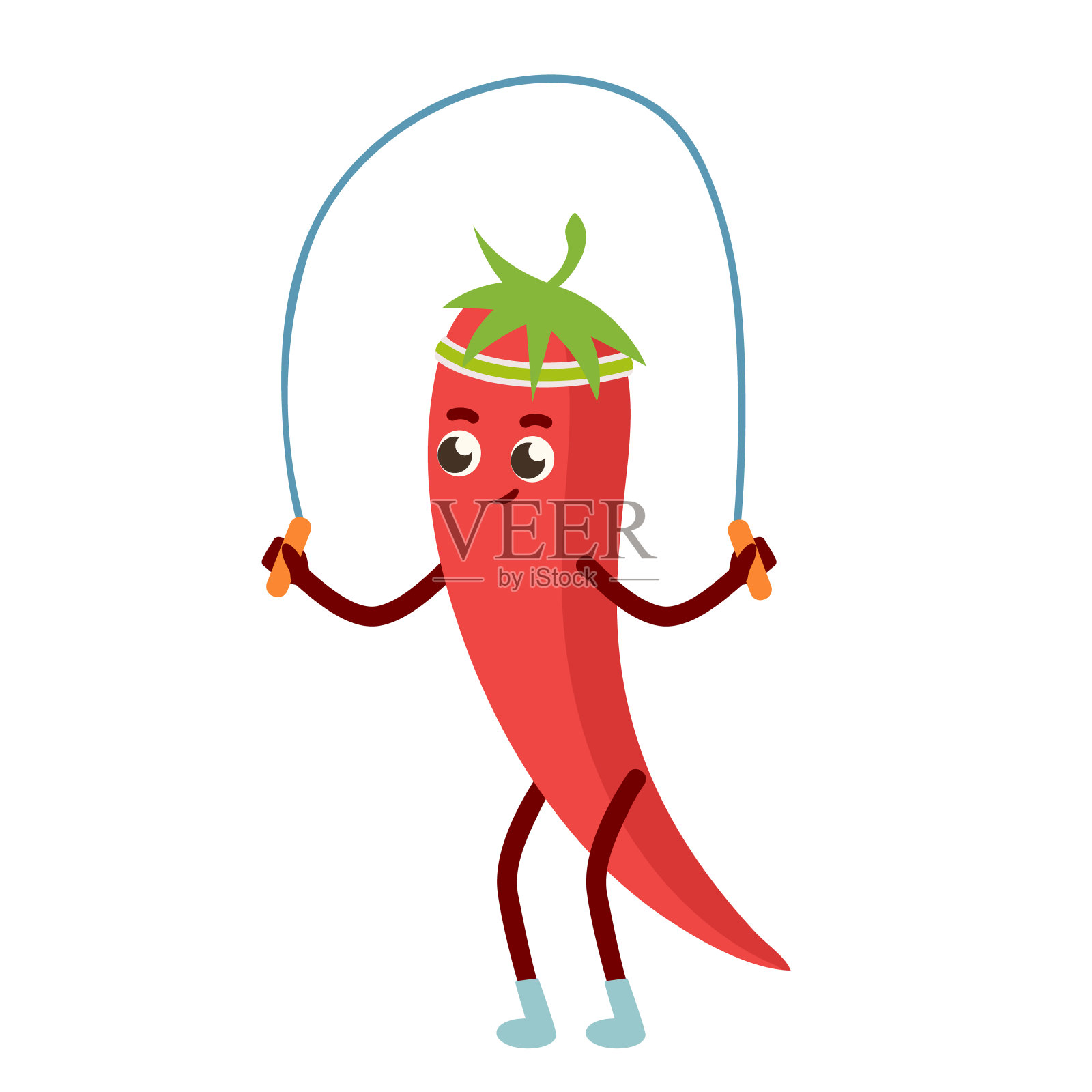 辣椒运动，辣椒跳绳，可爱的卡通人物。健康。插画图片素材