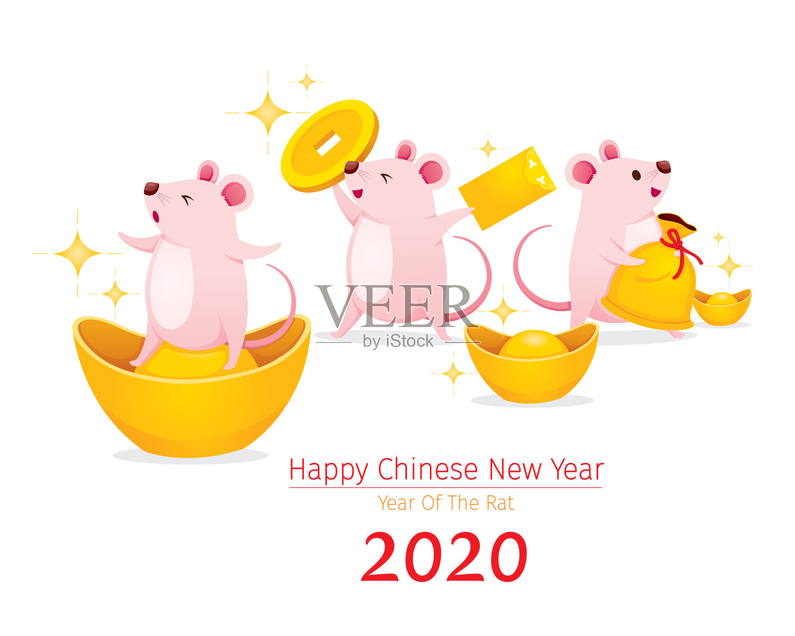 鼠乐财金，2020年鼠年春节快乐设计元素图片