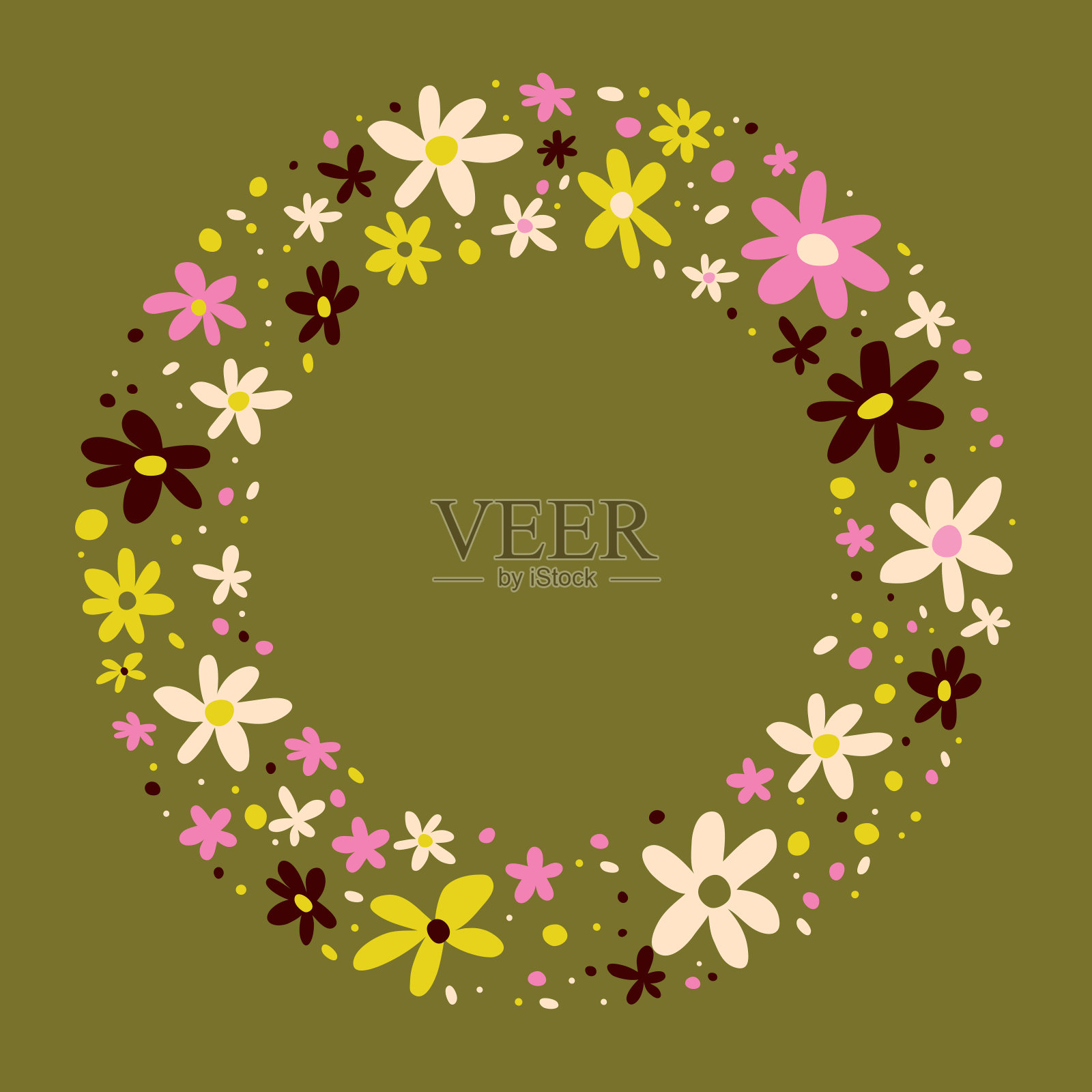 花卉自然圆框边框设计元素插画图片素材