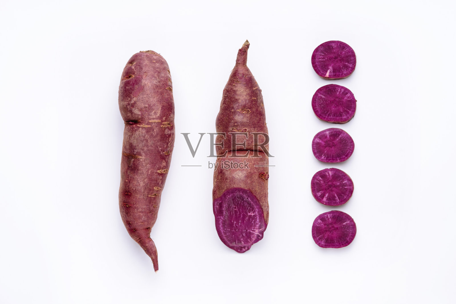 紫红薯切出自上而下的视图照片摄影图片