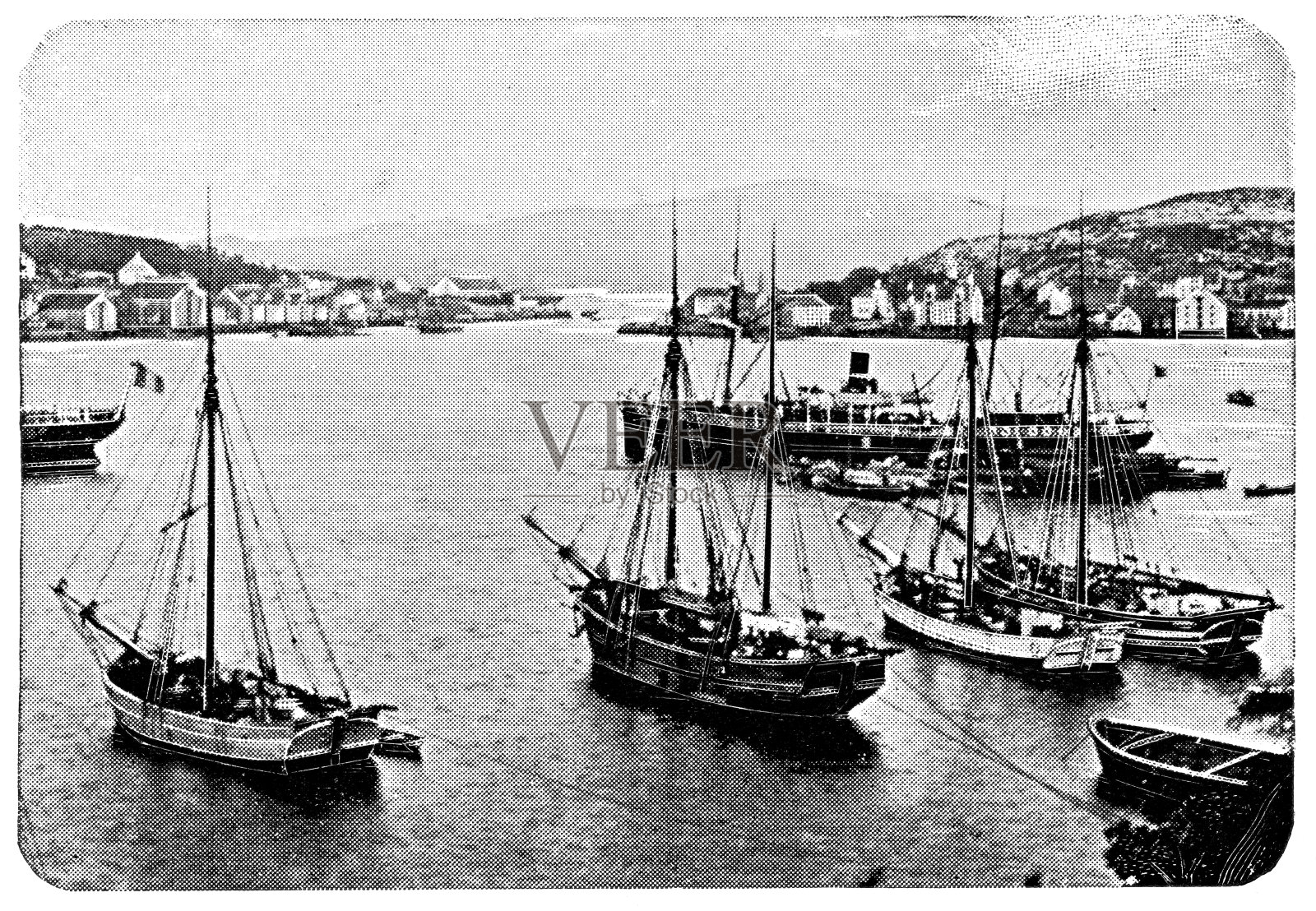 挪威特隆赫姆港——19世纪照片摄影图片