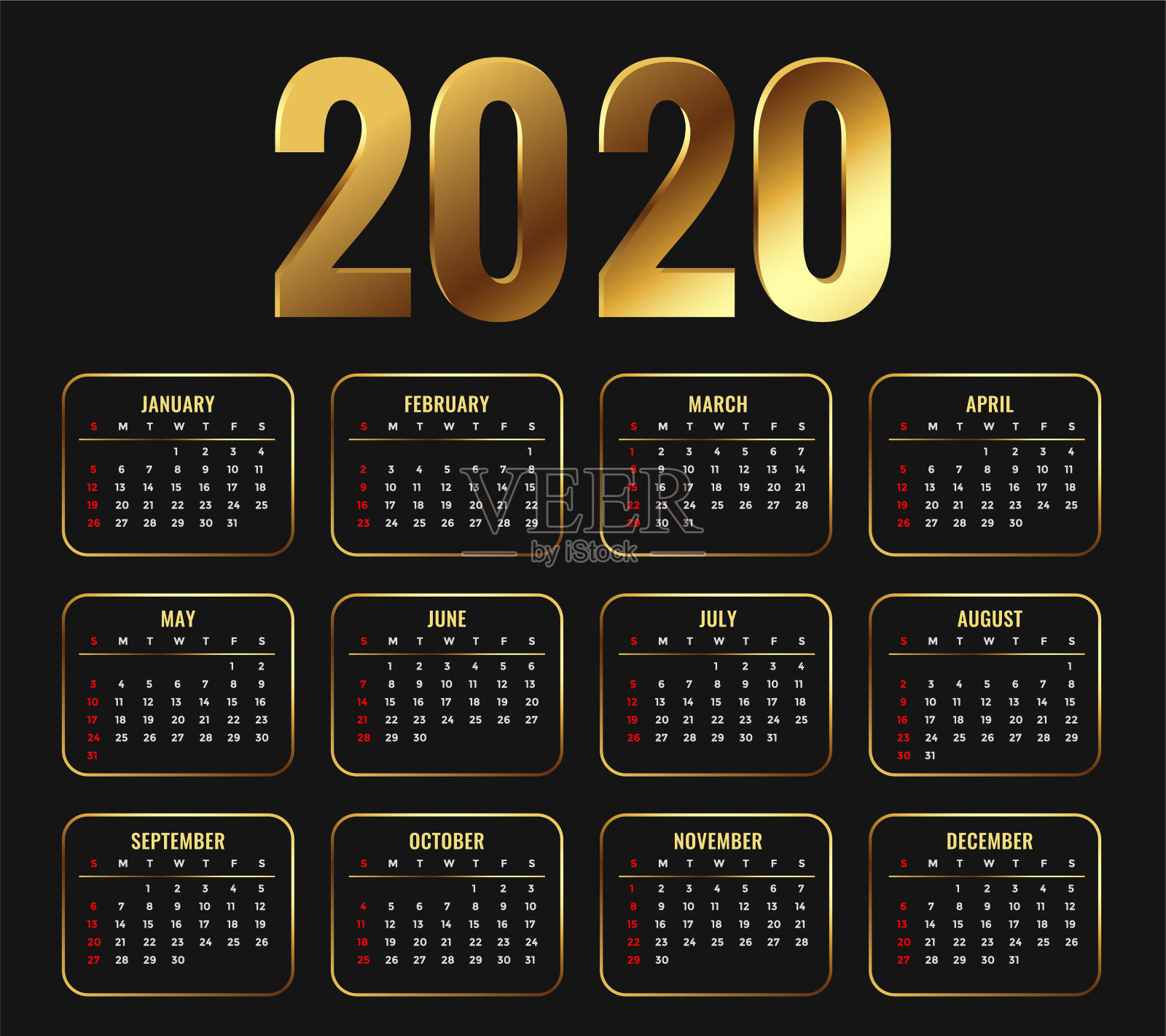 2020年吸引人的黄金年历模板设计设计模板素材