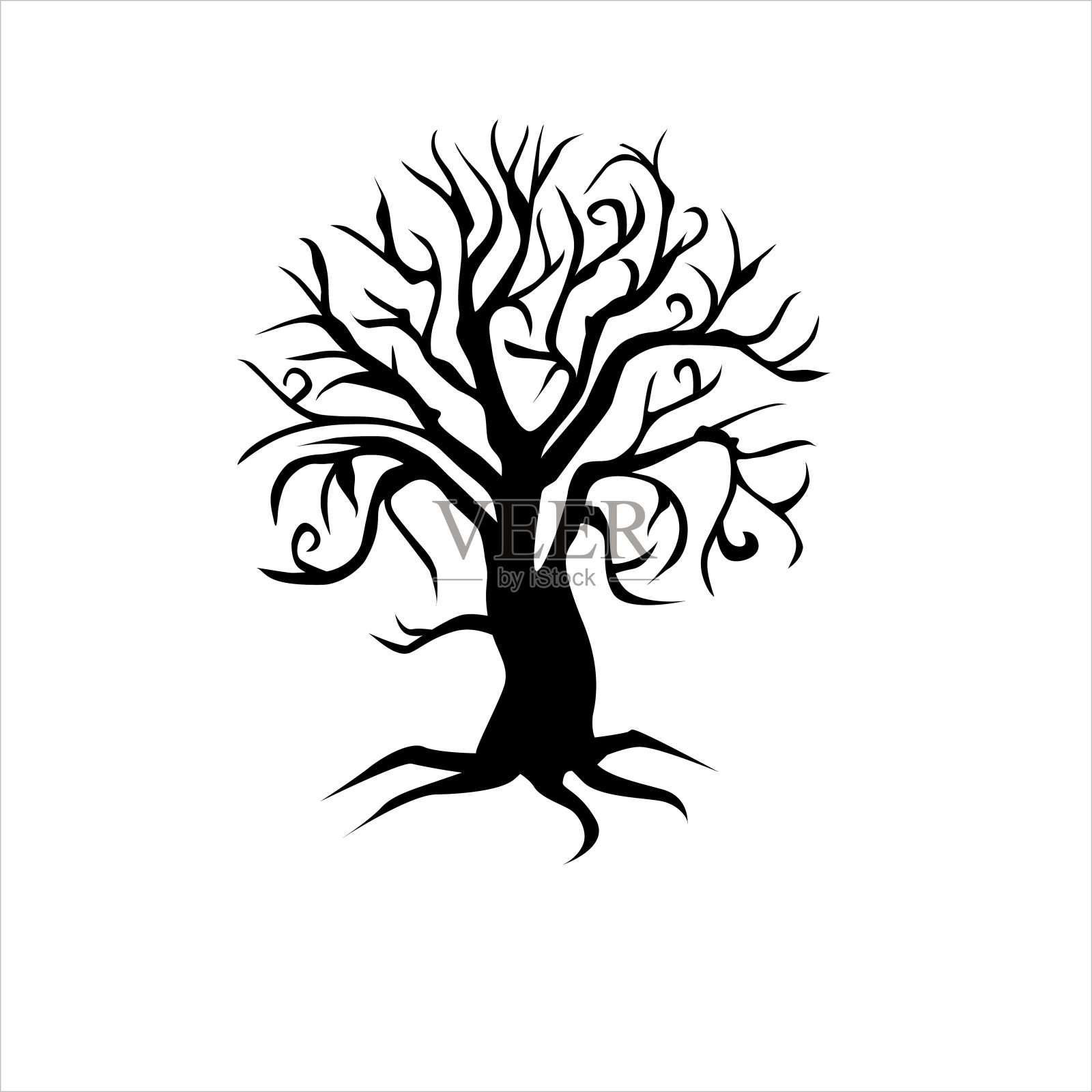手绘树在白色的背景插画图片素材