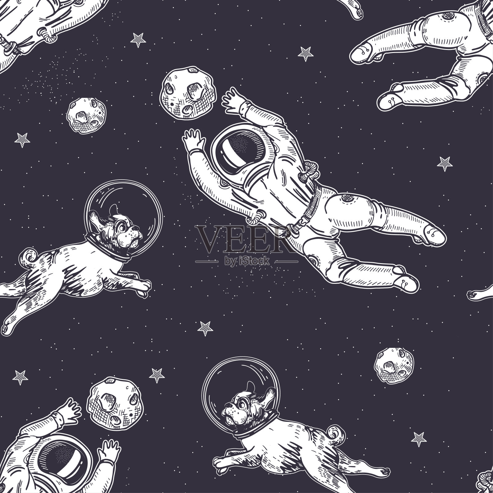 宇航员捕获了一颗行星。无缝模式。空间足球。插画图片素材